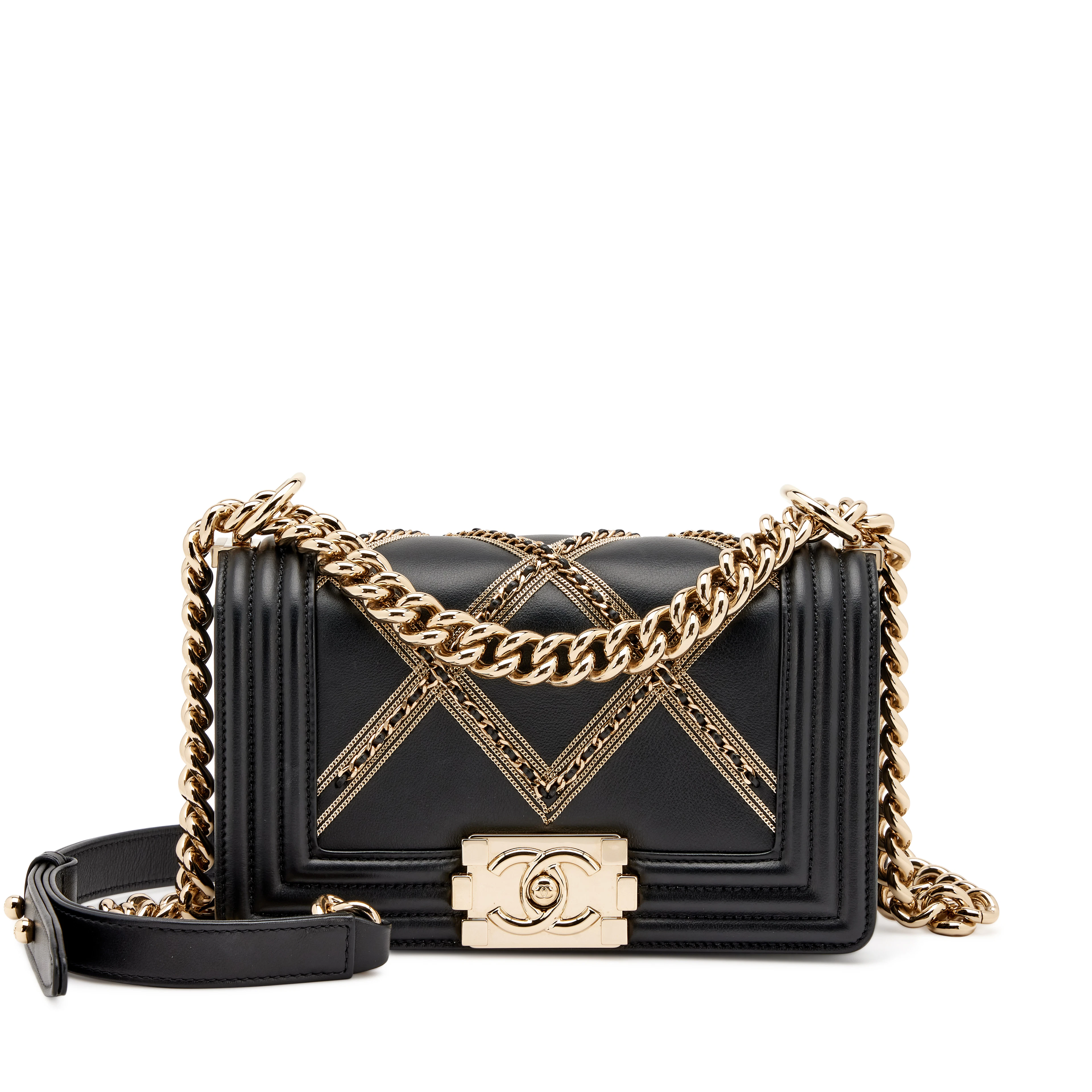 Black Chain Quilted Lambskin Small Boy Flap Bag Gold Hardware, 2022
