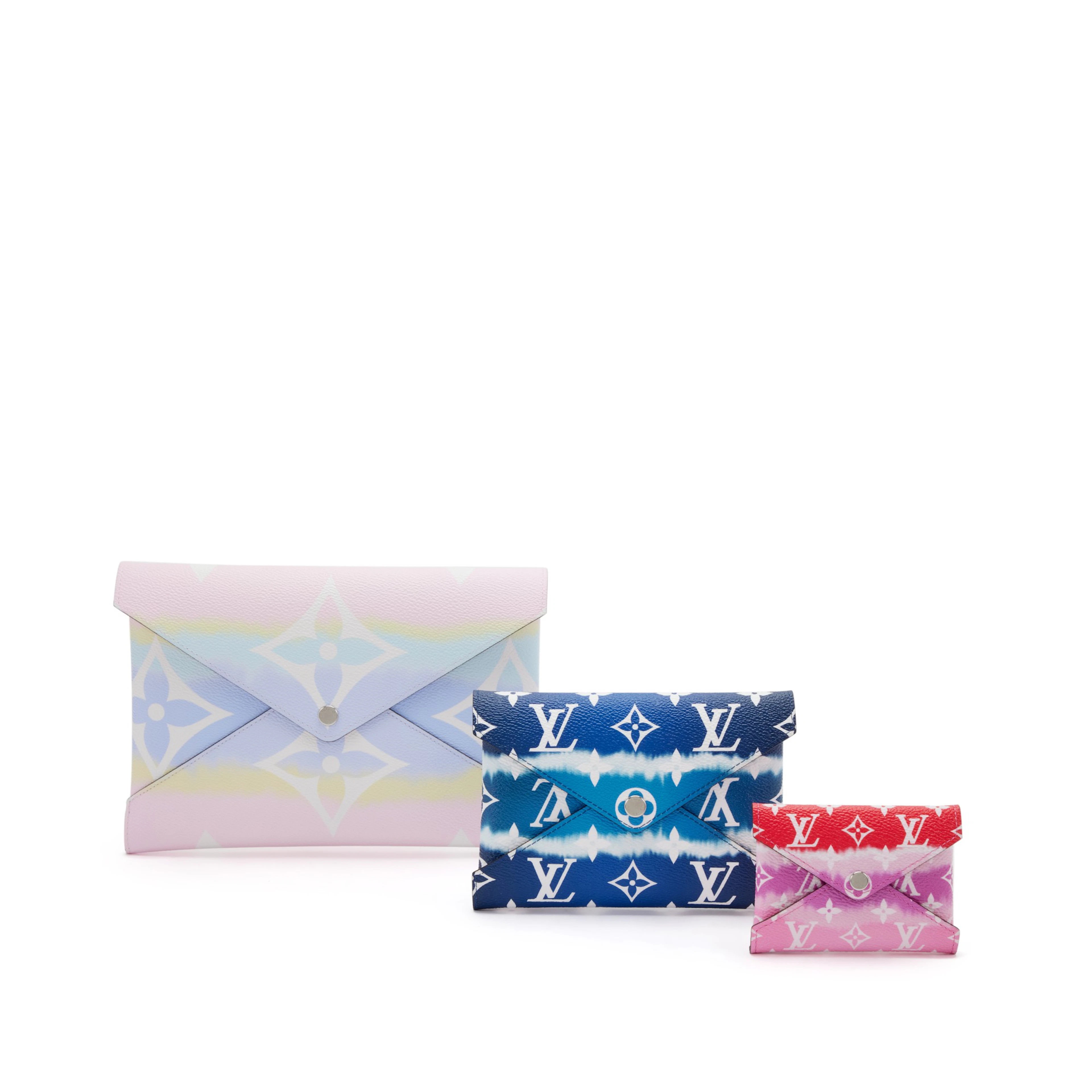 Set of Three; Multicolor Monogram Escale Coated Canvas Kirigami Pouches