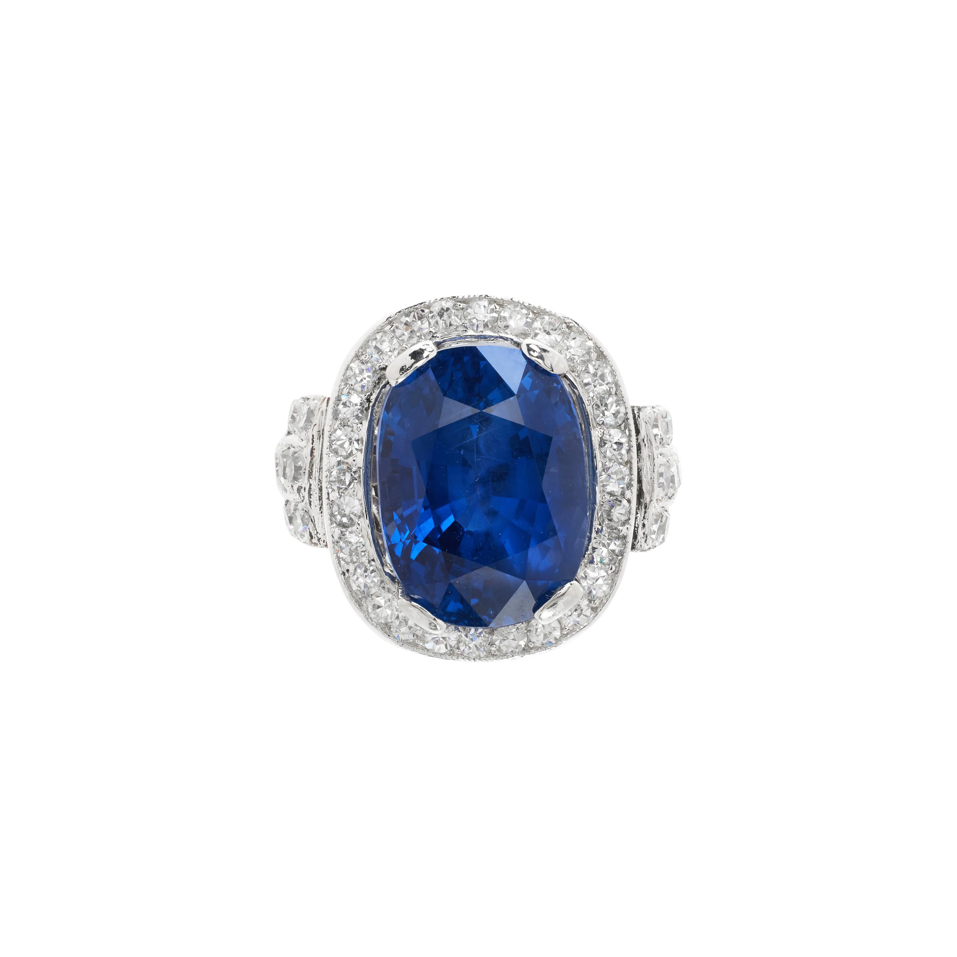 Platinum, 7.39ct Burmese Sapphire and Diamond Ring
