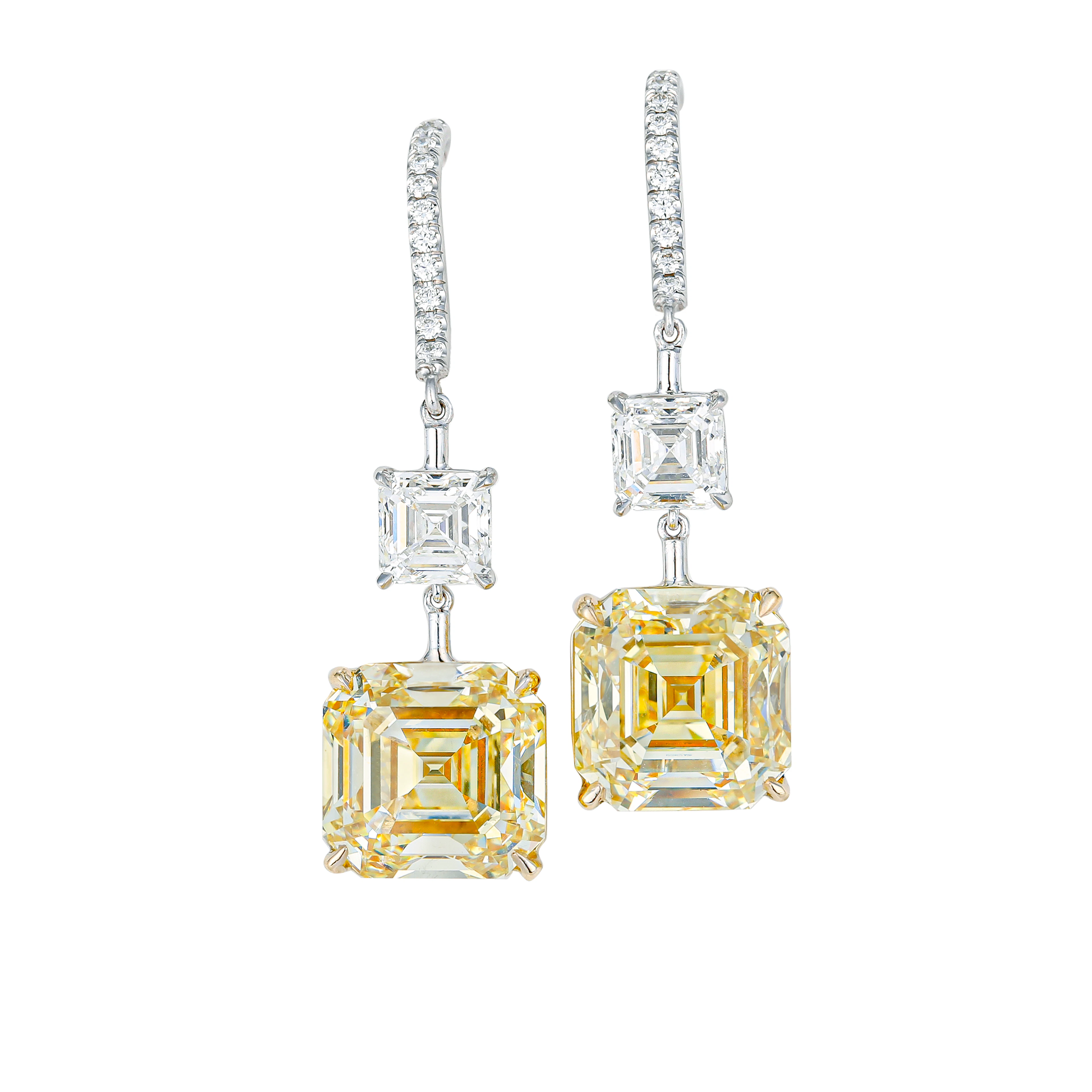 Platinum, Gold, 10.26ctw Asscher Cut Fancy Intense Yellow Diamond