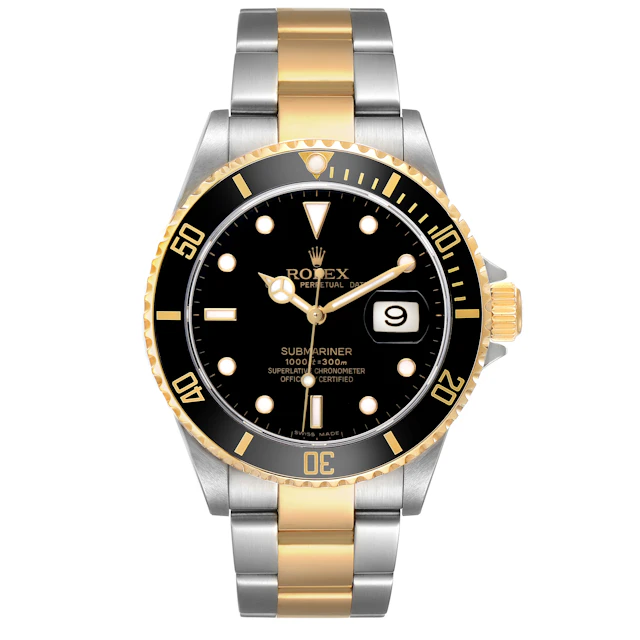 Submariner Date (Reference 16613LN). A 40mm stainless steel yellow