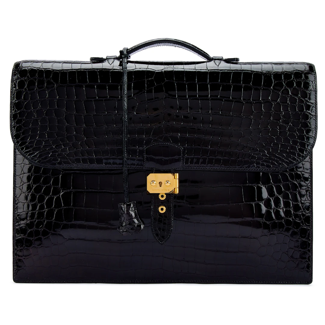 Black Shiny Porosus Crocodile Sac A Depeches 41 Gold Hardware, 2001