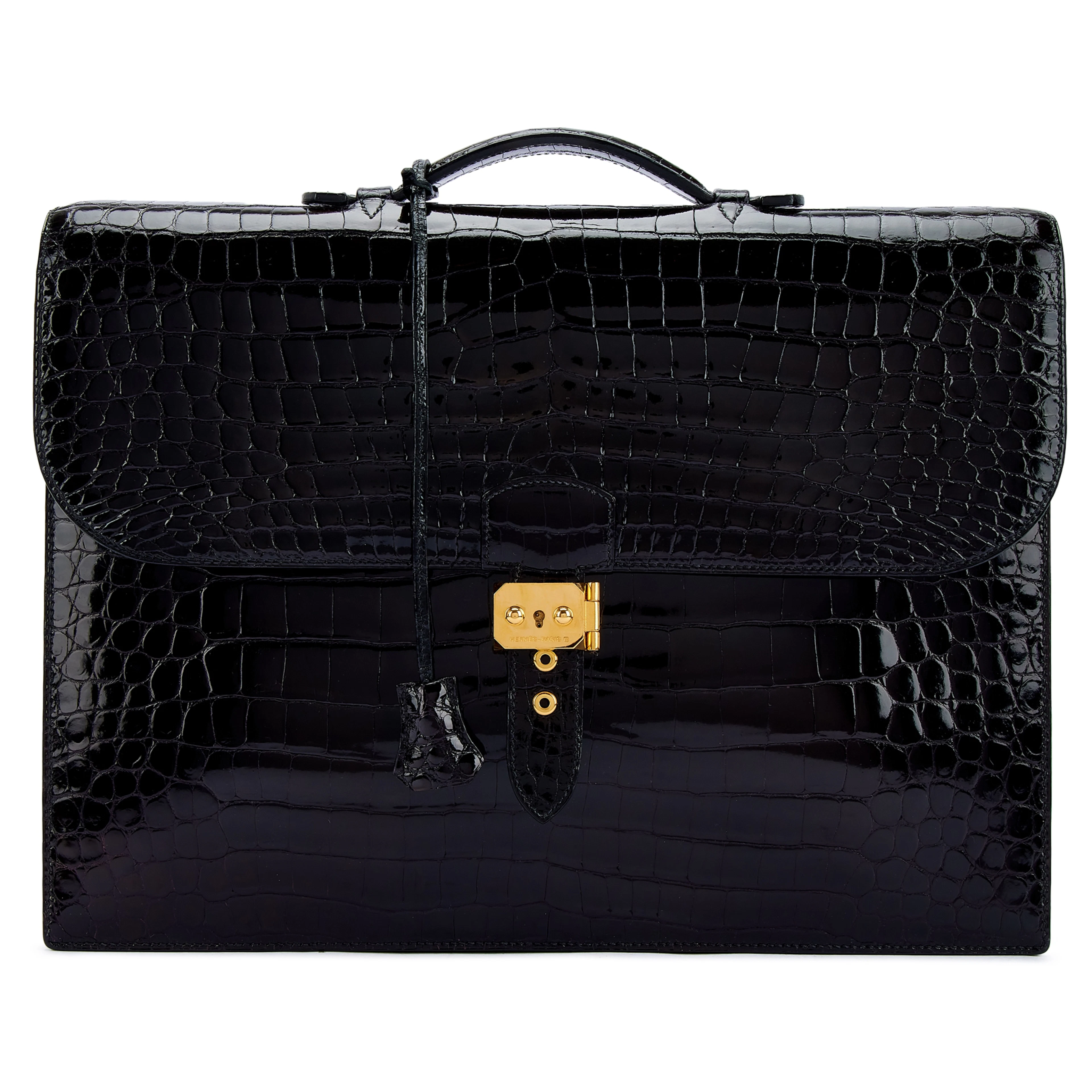Black Shiny Porosus Crocodile Sac A Depeches 41 Gold Hardware, 2001