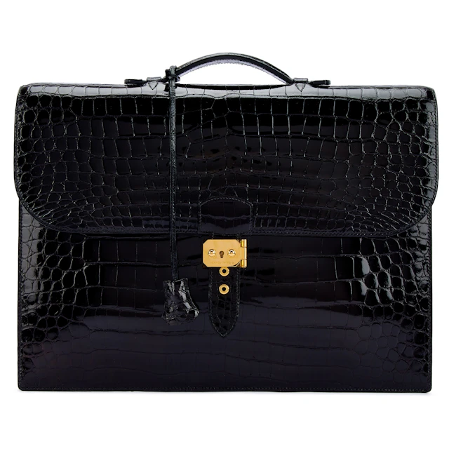 Black Shiny Porosus Crocodile Sac A Depeches 41 Gold Hardware, 2001