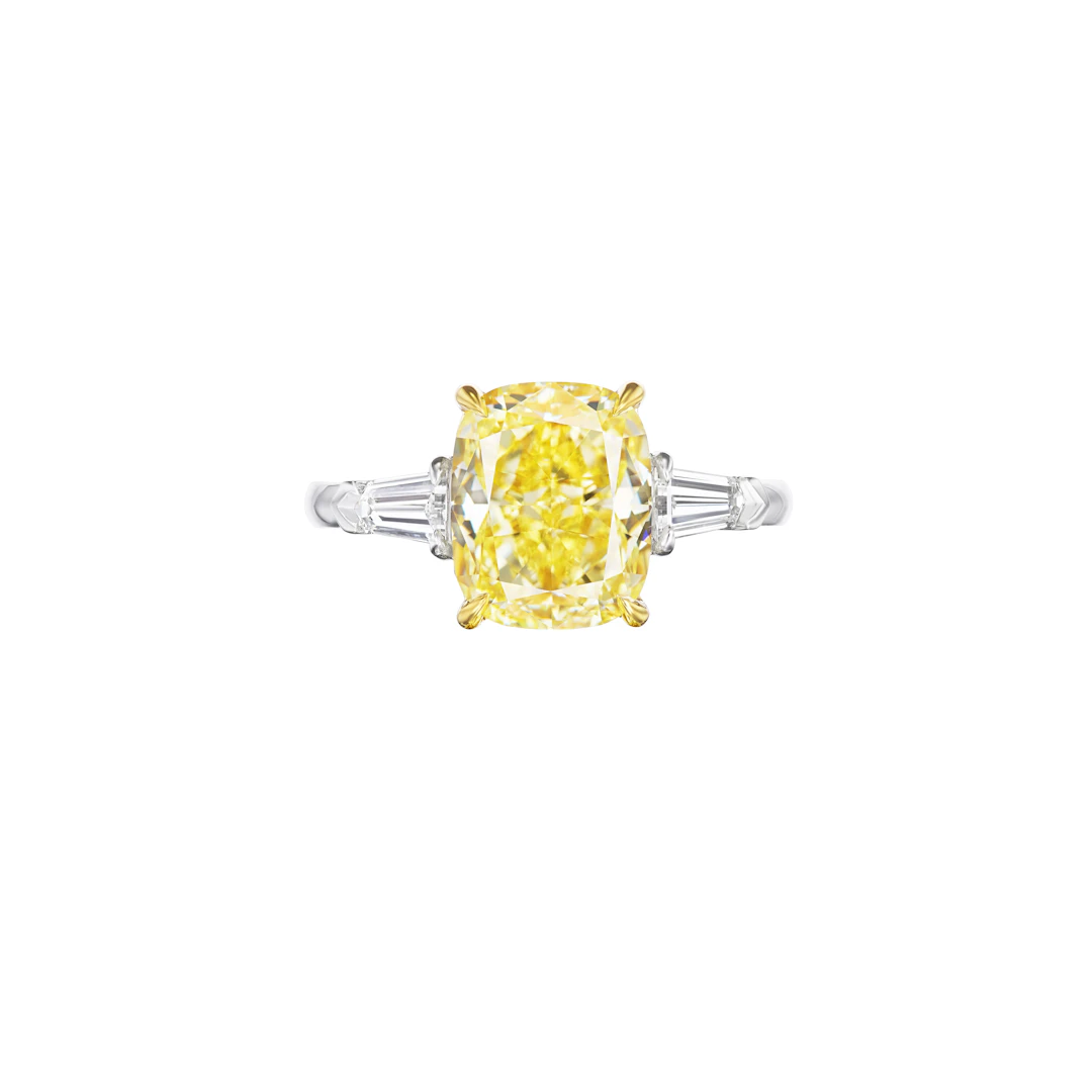Platinum, Gold, 4.05ct Cushion Cut Fancy Yellow Diamond and Diamond
