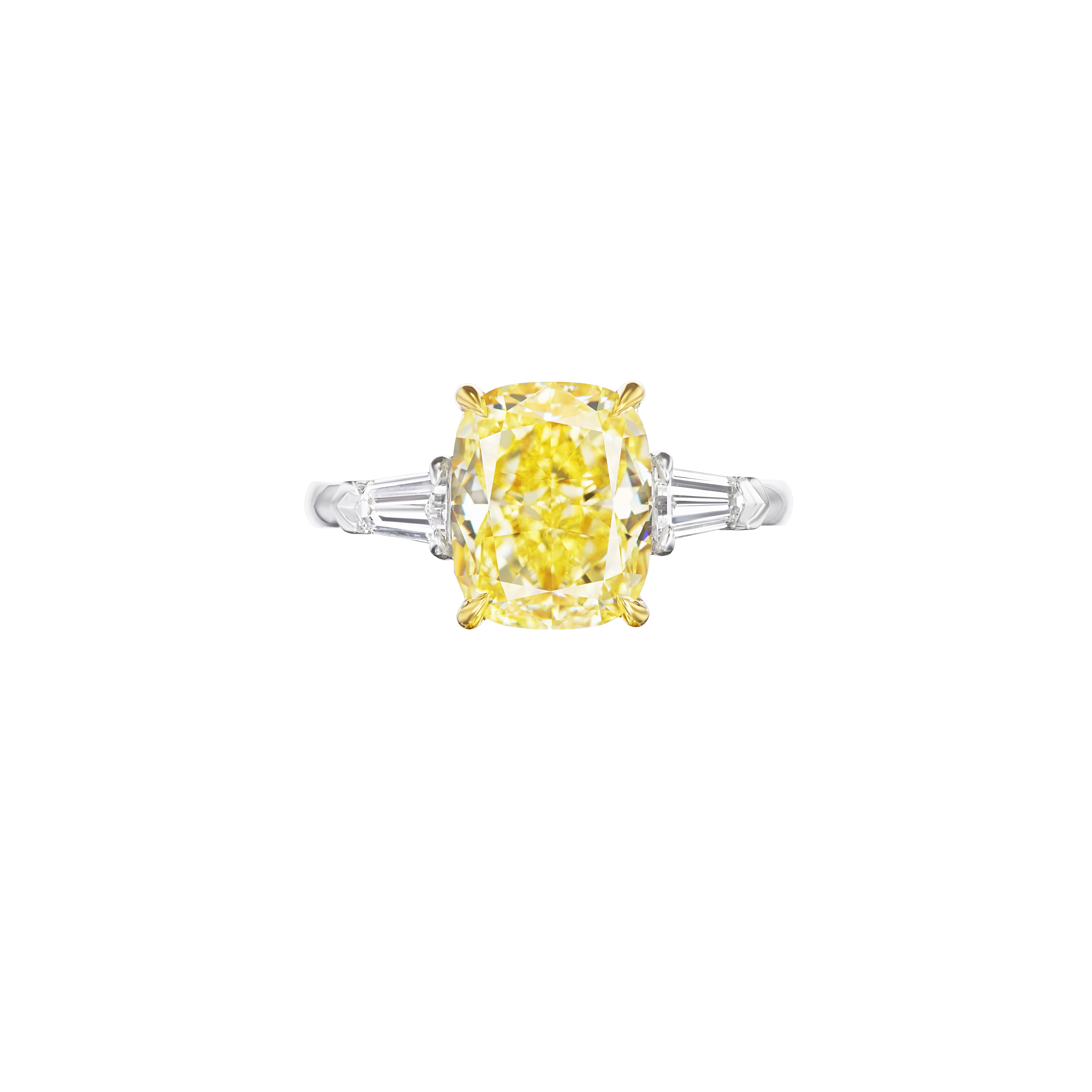 Platinum, Gold, 4.05ct Cushion Cut Fancy Yellow Diamond and Diamond