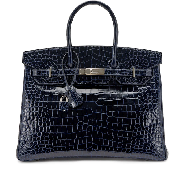 Bleu Marine Shiny Porosus Crocodile Birkin 35 Palladium Hardware, 2013