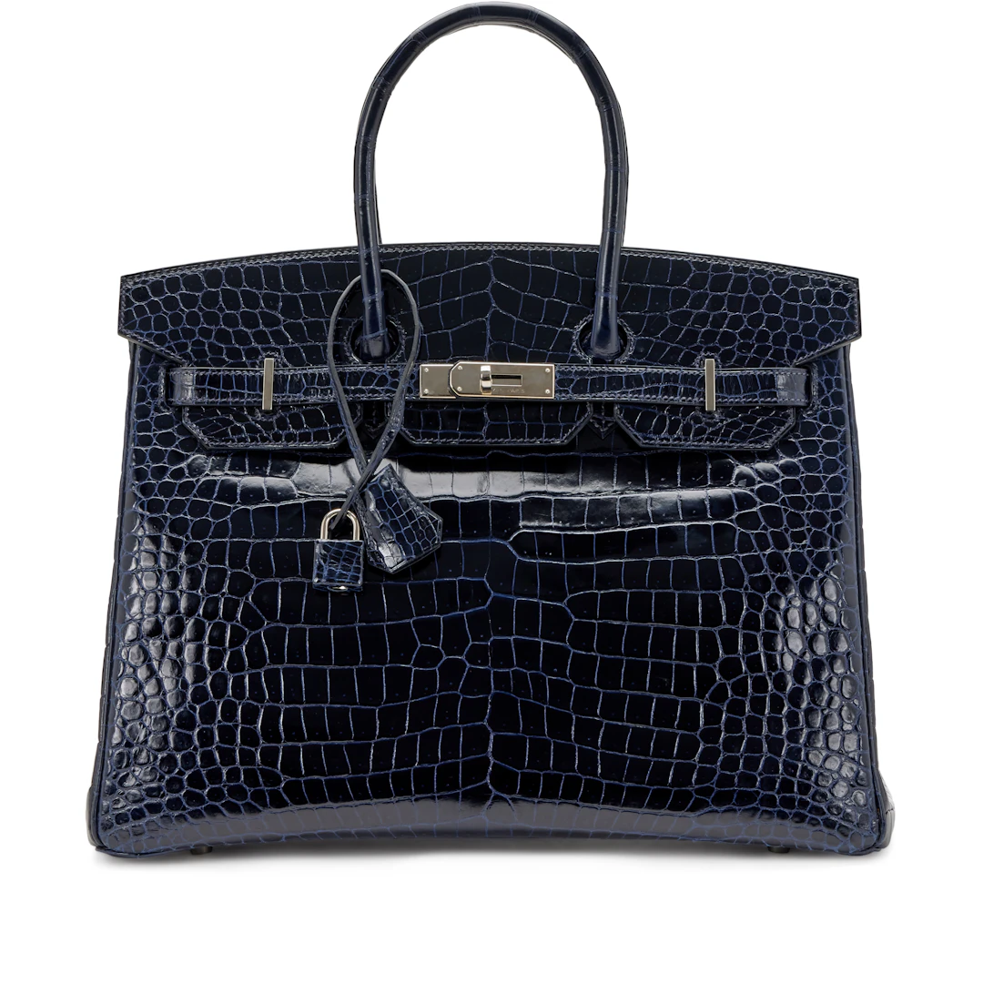 Bleu Marine Shiny Porosus Crocodile Birkin 35 Palladium Hardware, 2013