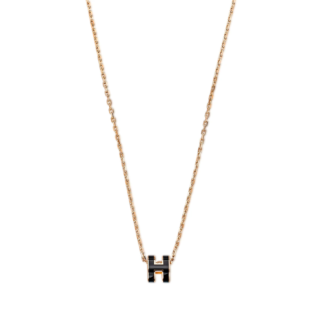 Black Lacquer Mini Pop H Pendant Rose Gold Hardware