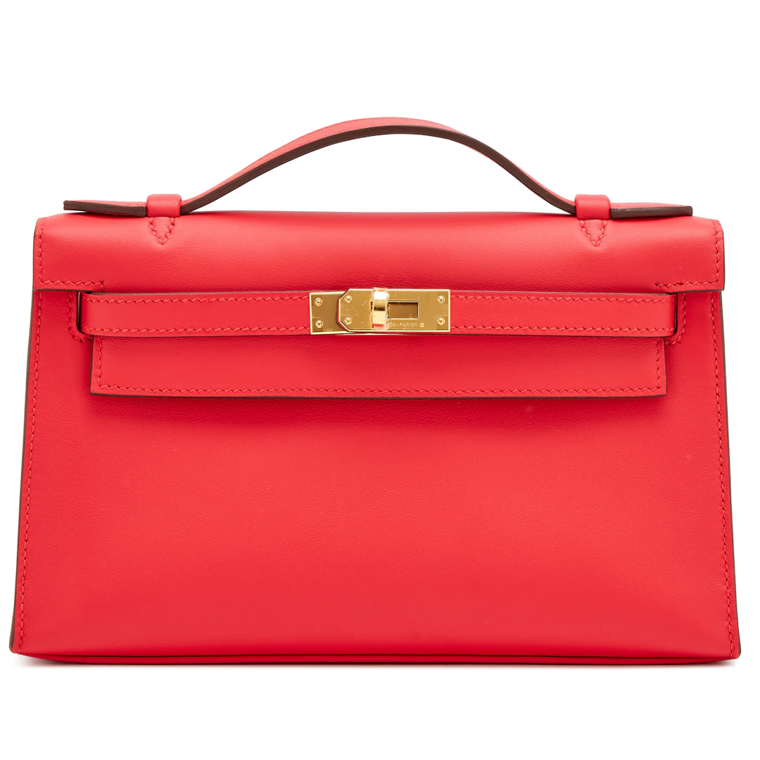 Rouge Radieux Swift Kelly Pochette Gold Hardware, 2026