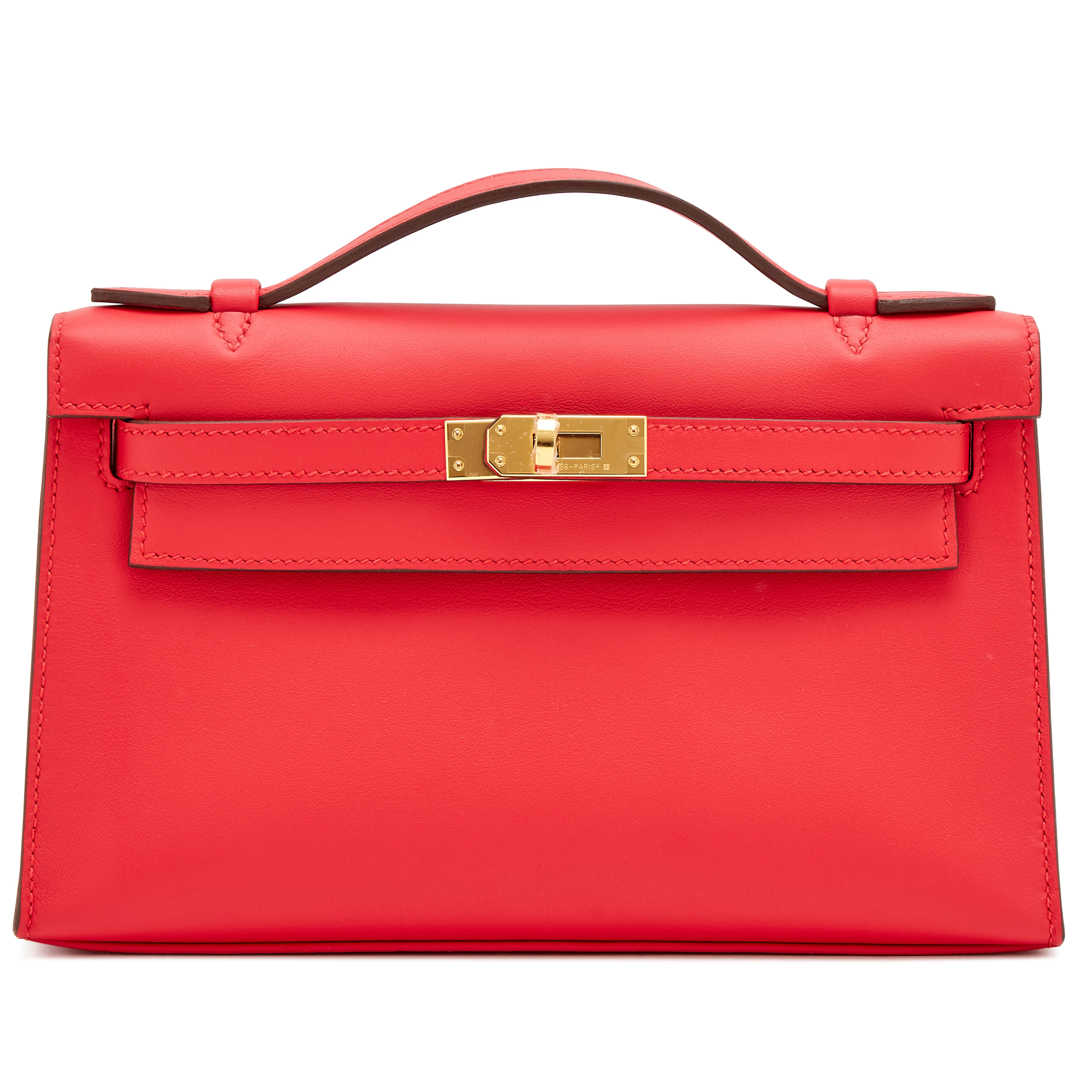 Rouge Radieux Swift Kelly Pochette Gold Hardware, 2026