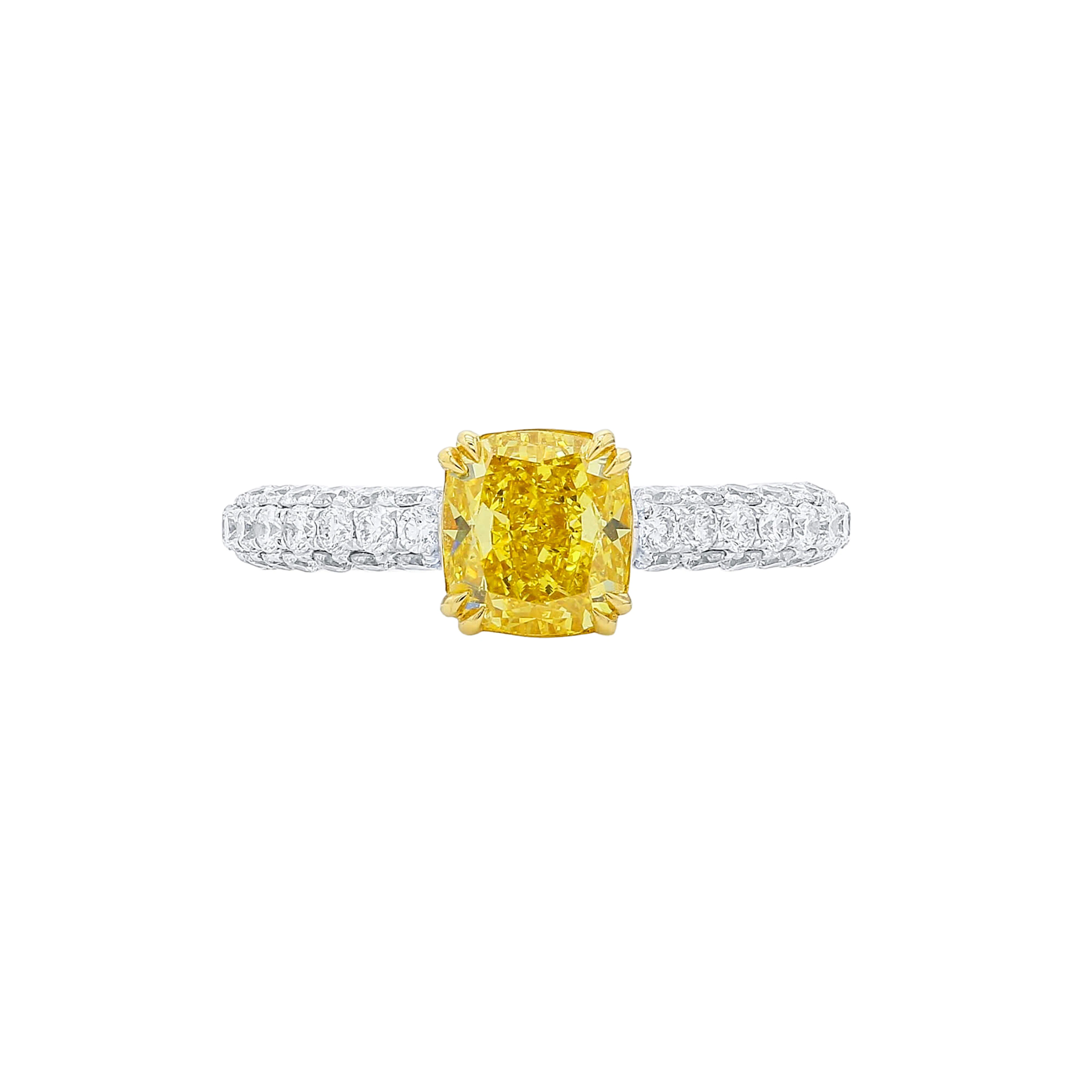 White Gold, Gold, 1.58ct Cushion Cut Fancy Vivid Yellow Diamond and