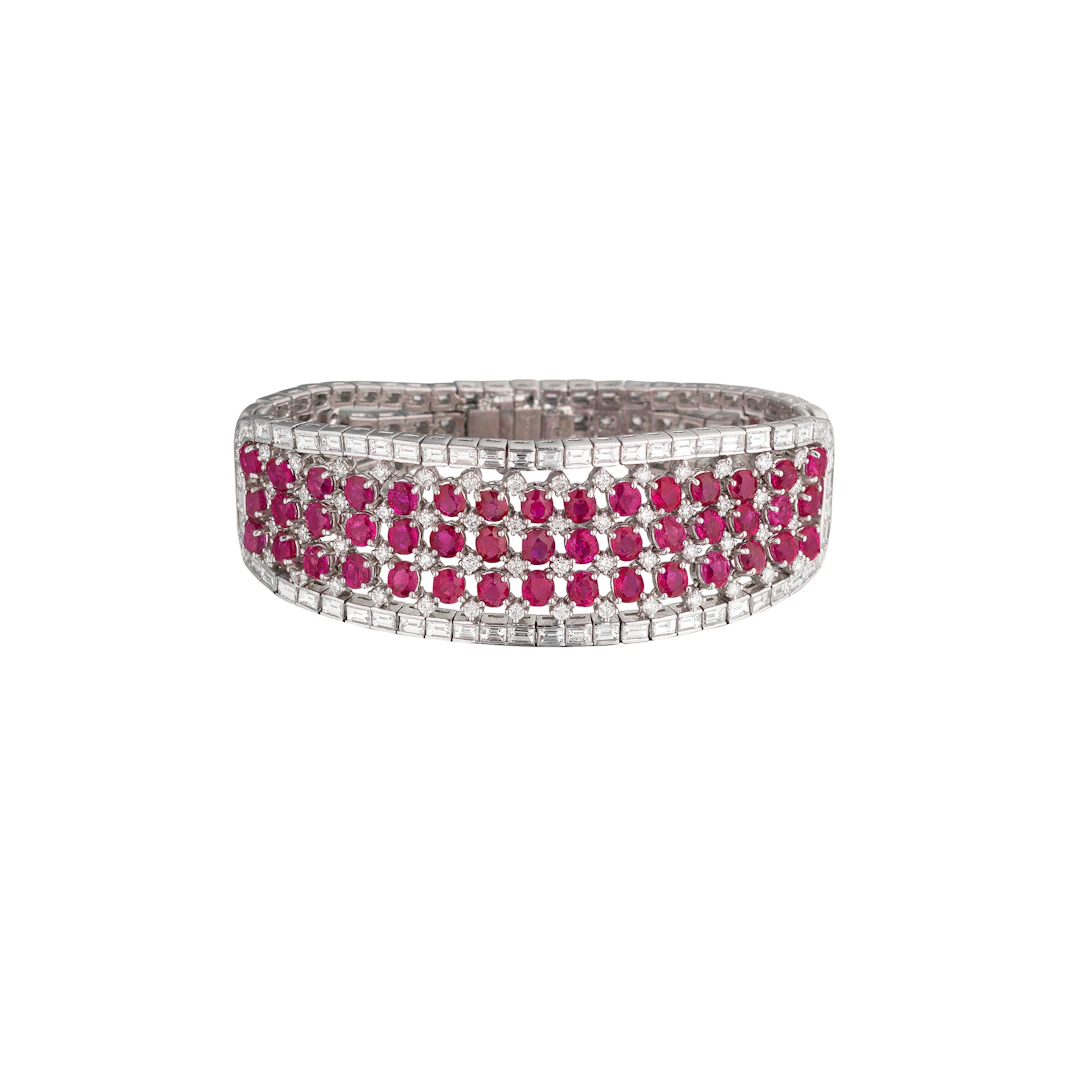 Platinum, 20.00ctw Burmese Ruby and Diamond Bracelet