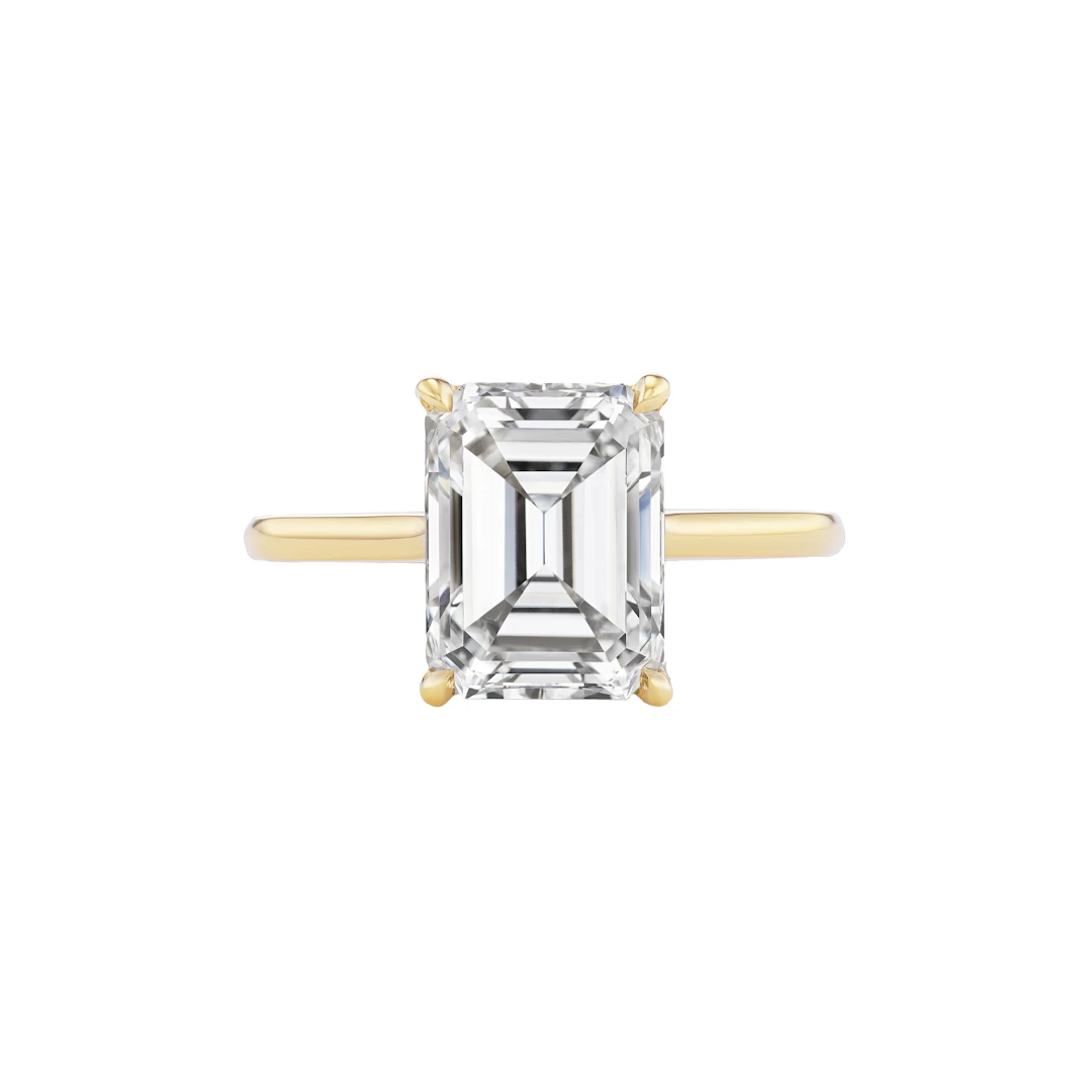 Gold and 3.05ct Emerald Cut Diamond Engagement Ring