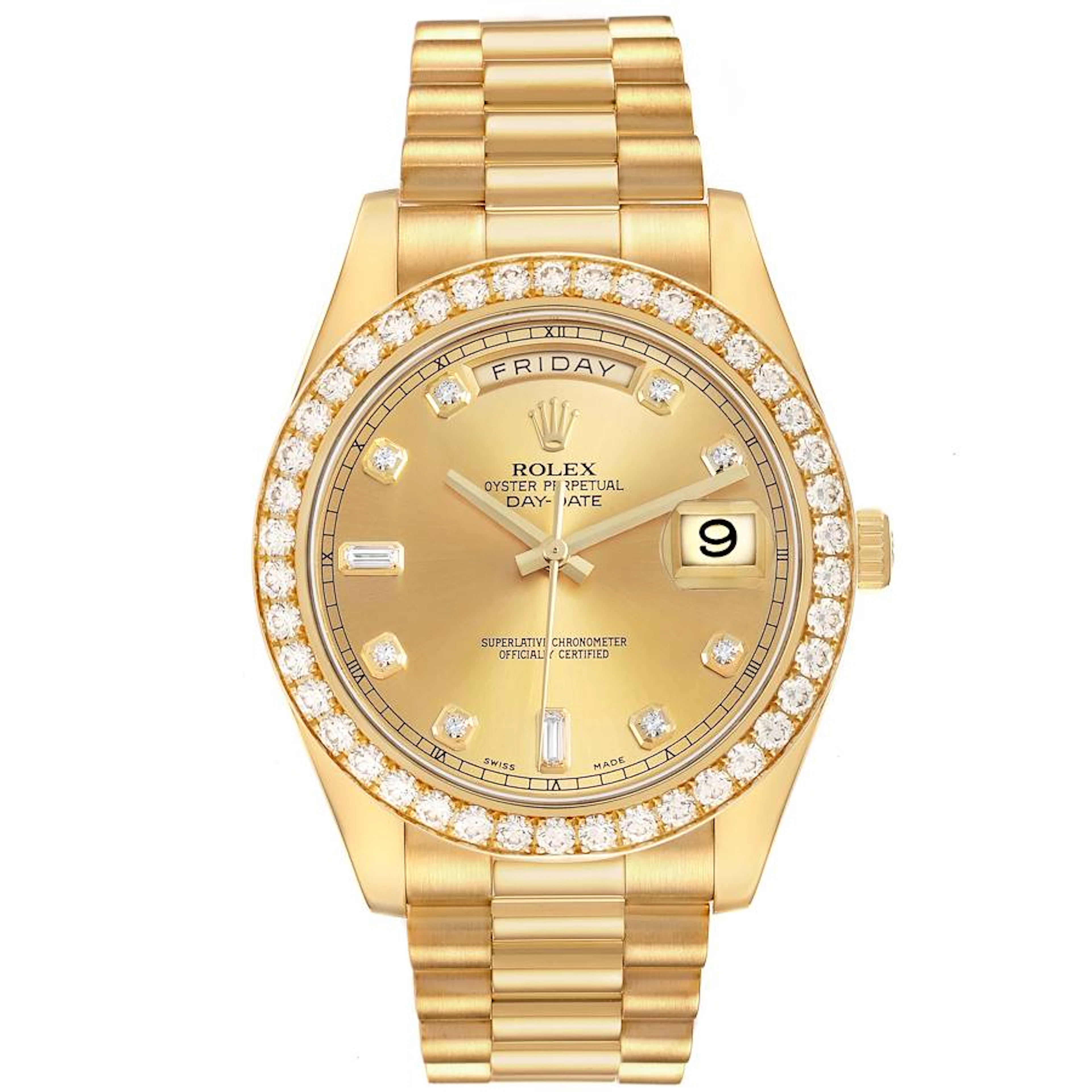 President Day-Date (Reference 218348). A 41mm yellow gold diamond-set