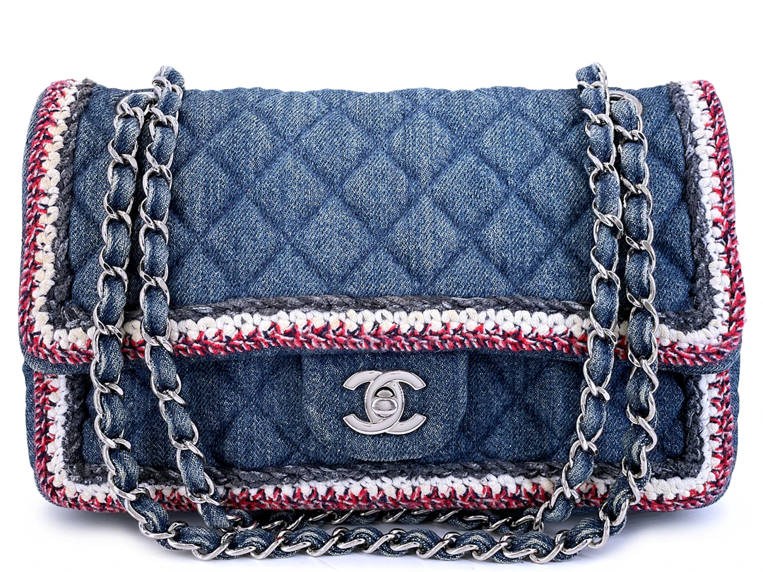 Blue Denim Framed Medium Classic Flap Bag Silver Hardware, 2018