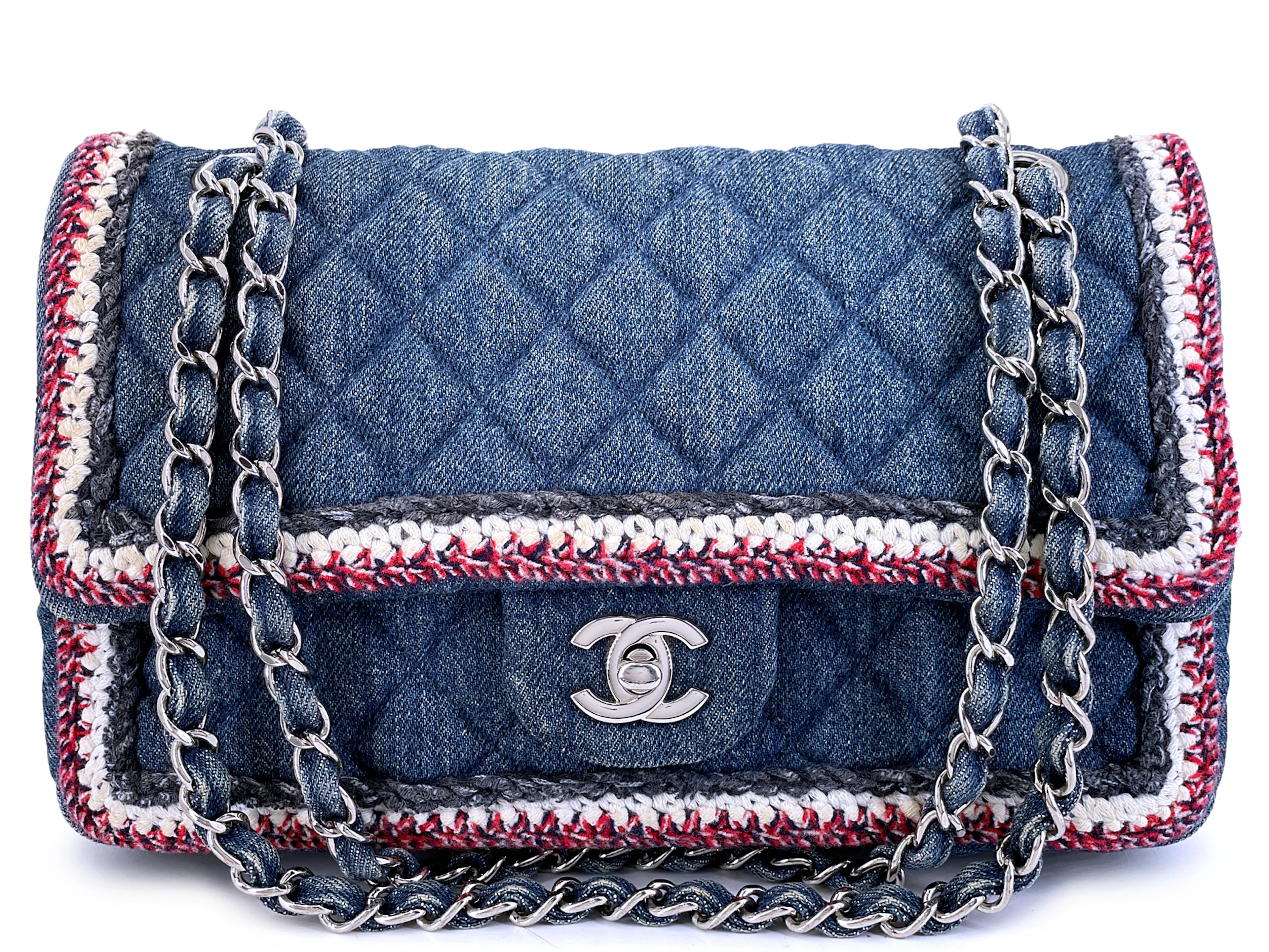 Blue Denim Framed Medium Classic Flap Bag Silver Hardware, 2018