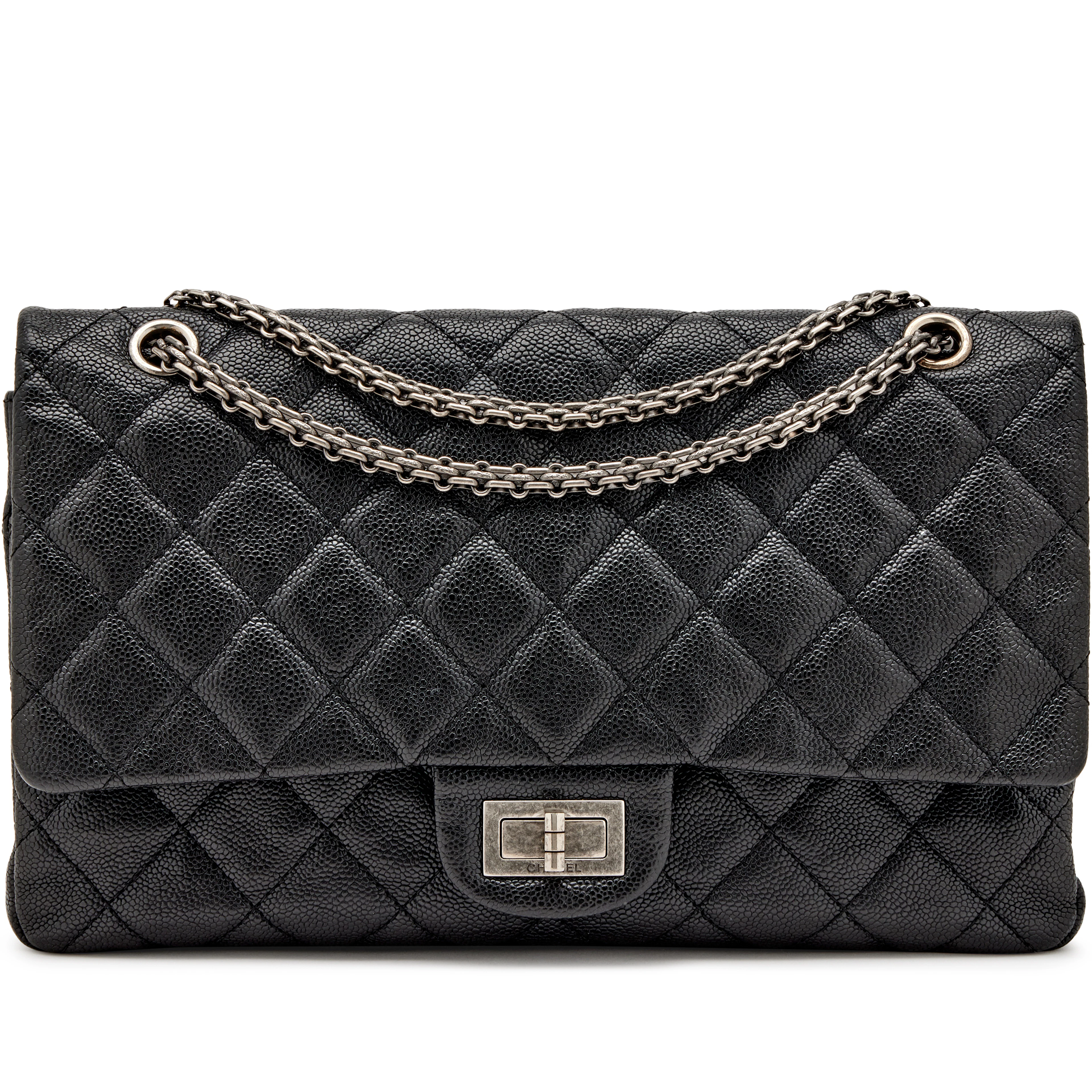Black Quilted Caviar 2.55 Reissue 227 Double Flap Bag Ruthenium Hardware, 2012