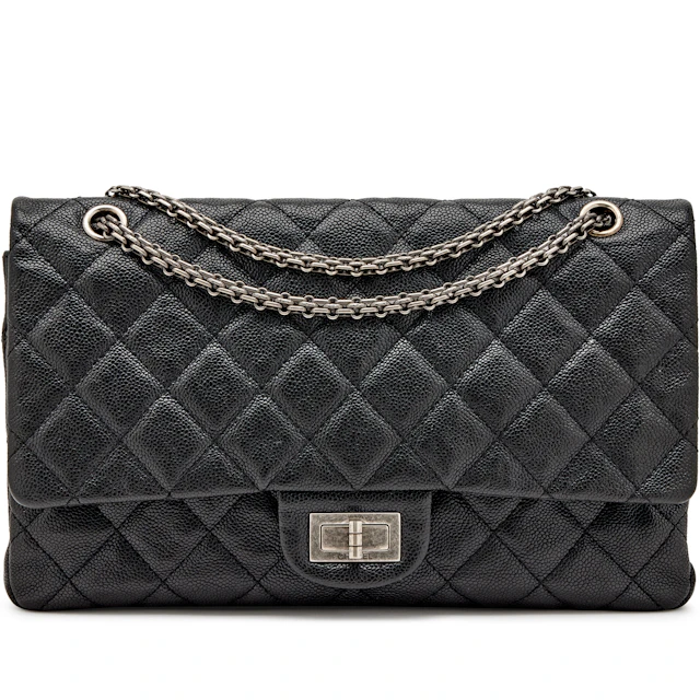 Black Quilted Caviar 2.55 Reissue 227 Double Flap Bag Ruthenium Hardware, 2012
