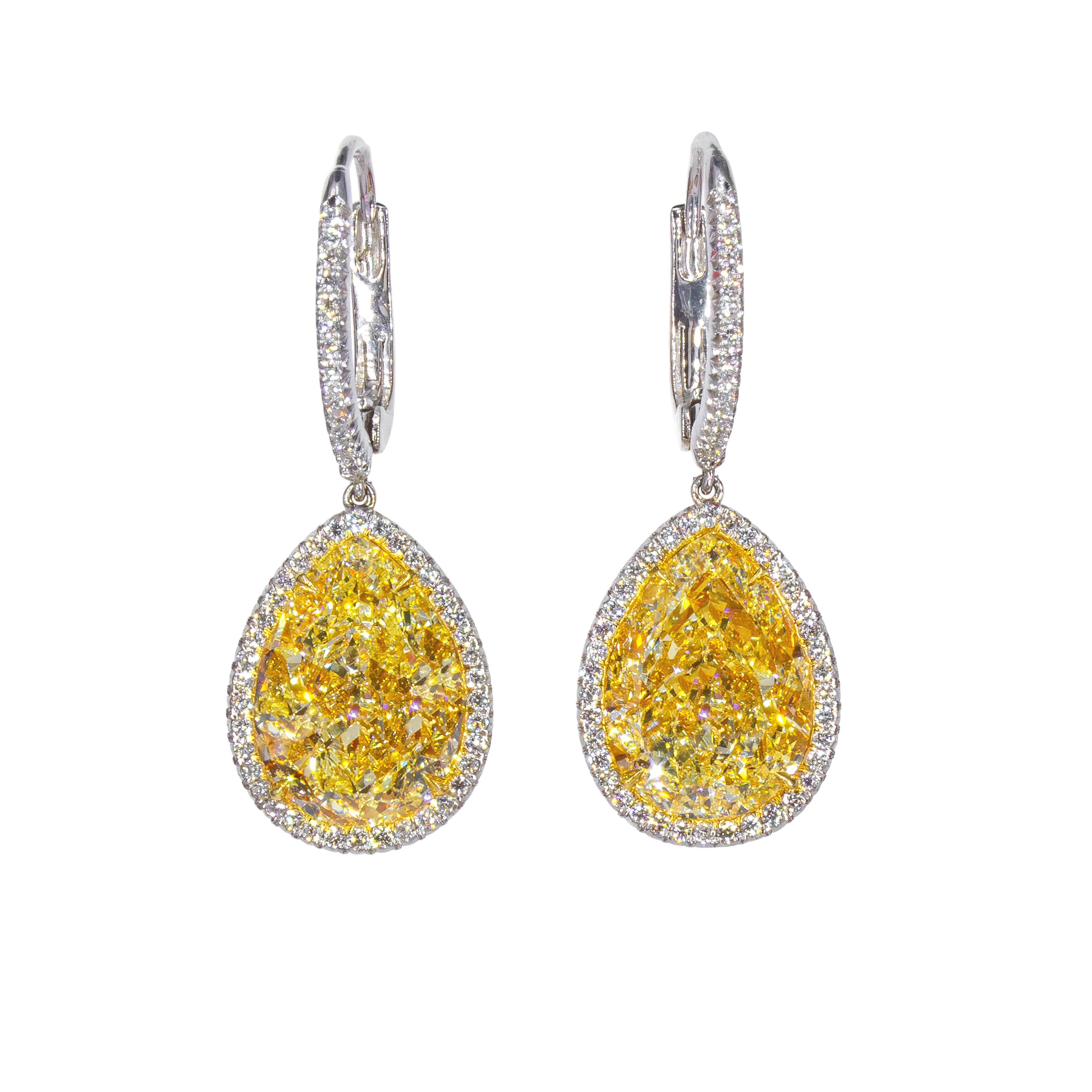 Platinum, Gold, 12.75ctw Pear Shape Fancy Yellow Diamond and Diamond