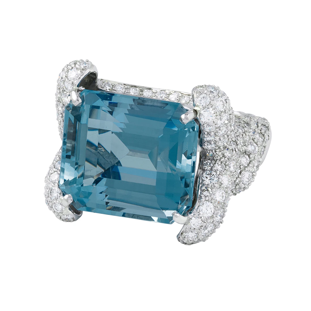 Platinum, 20.00ct Aquamarine and Diamond Ring