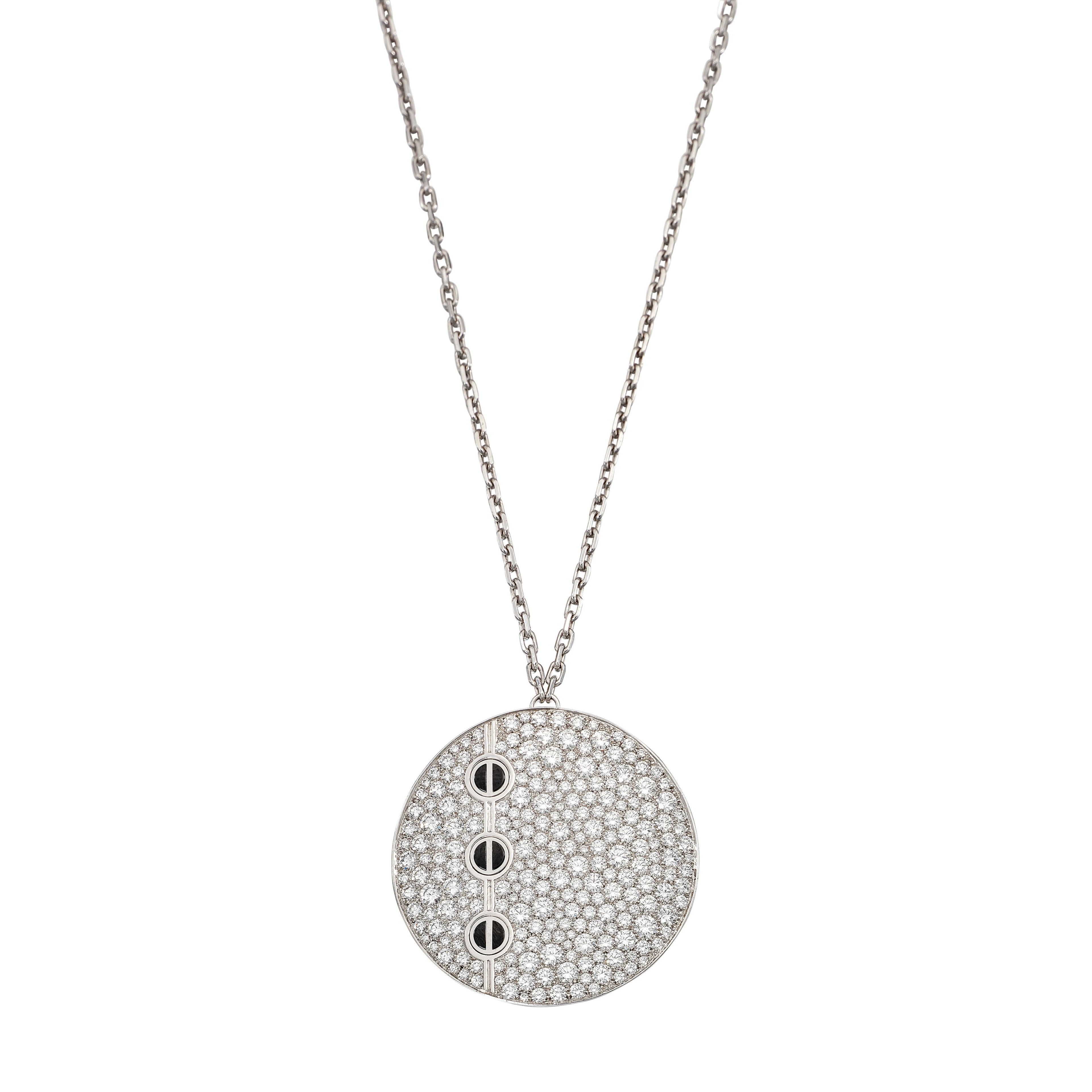 White Gold, Diamond and Black Ceramic 'Love' Pendent Necklace