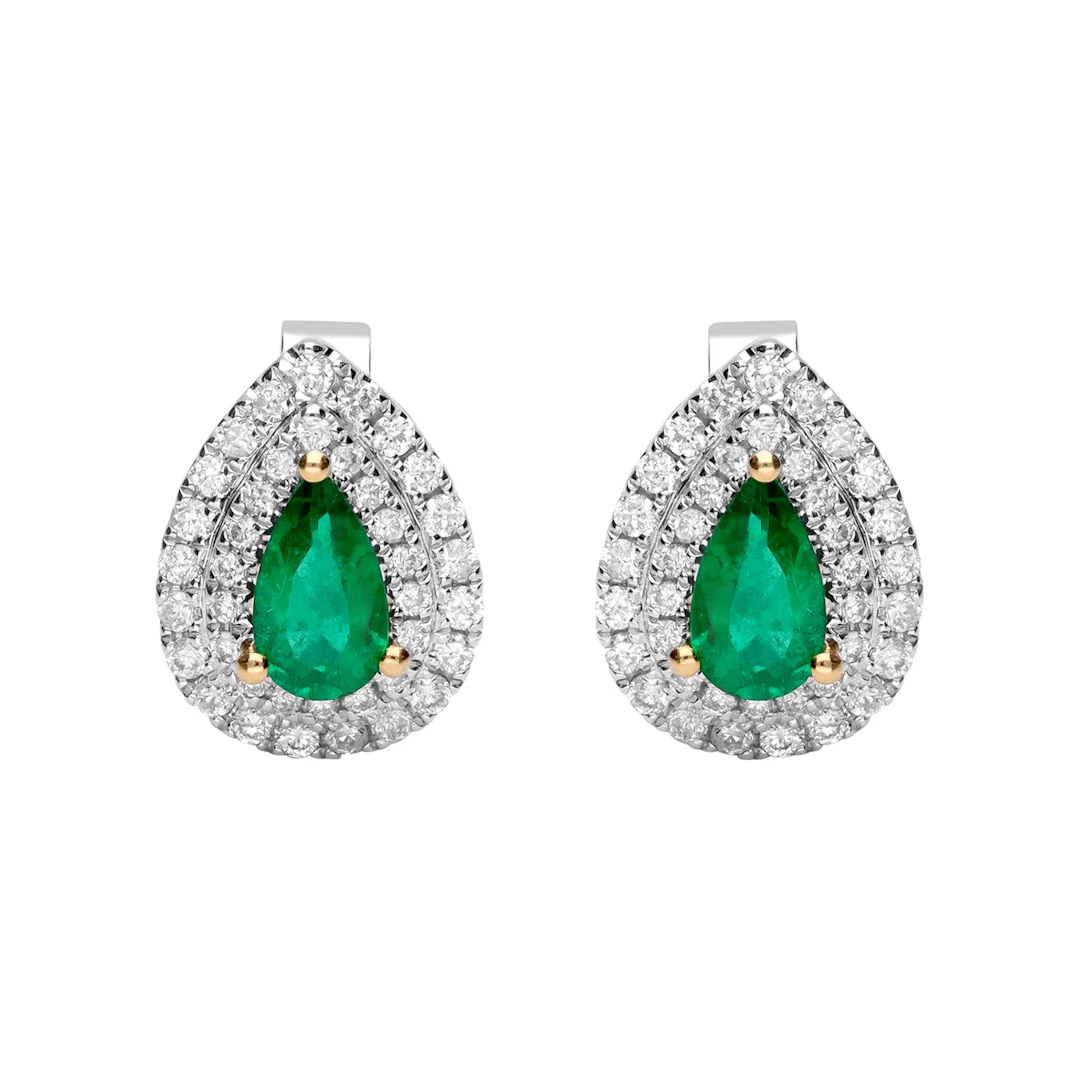 White Gold, Emerald and Diamond Stud Earrings