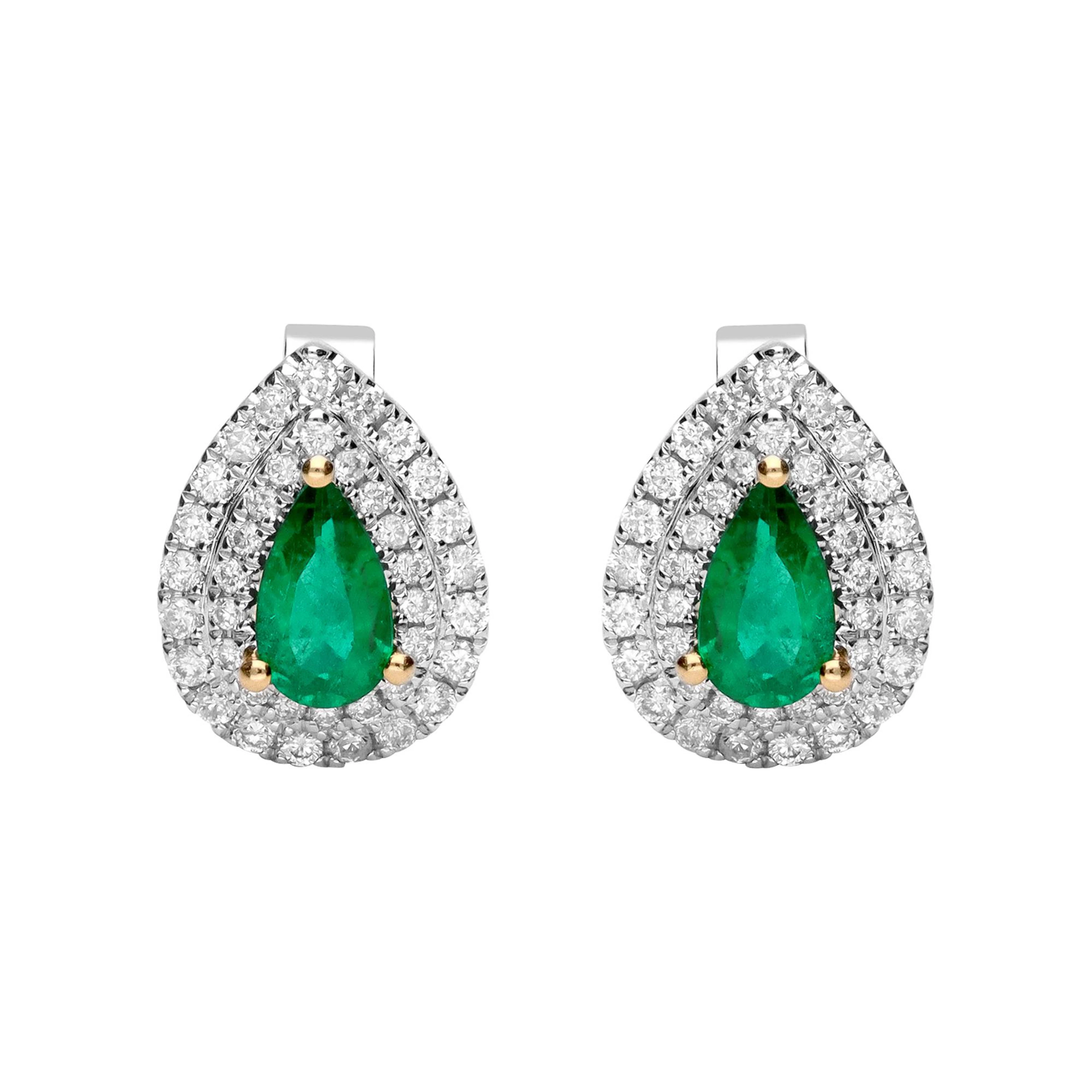 White Gold, Emerald and Diamond Stud Earrings
