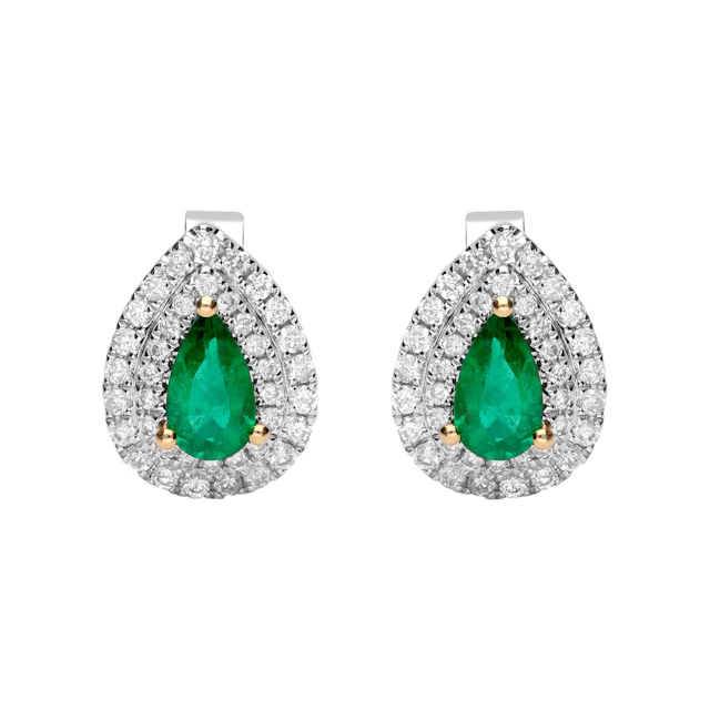 White Gold, Emerald and Diamond Stud Earrings