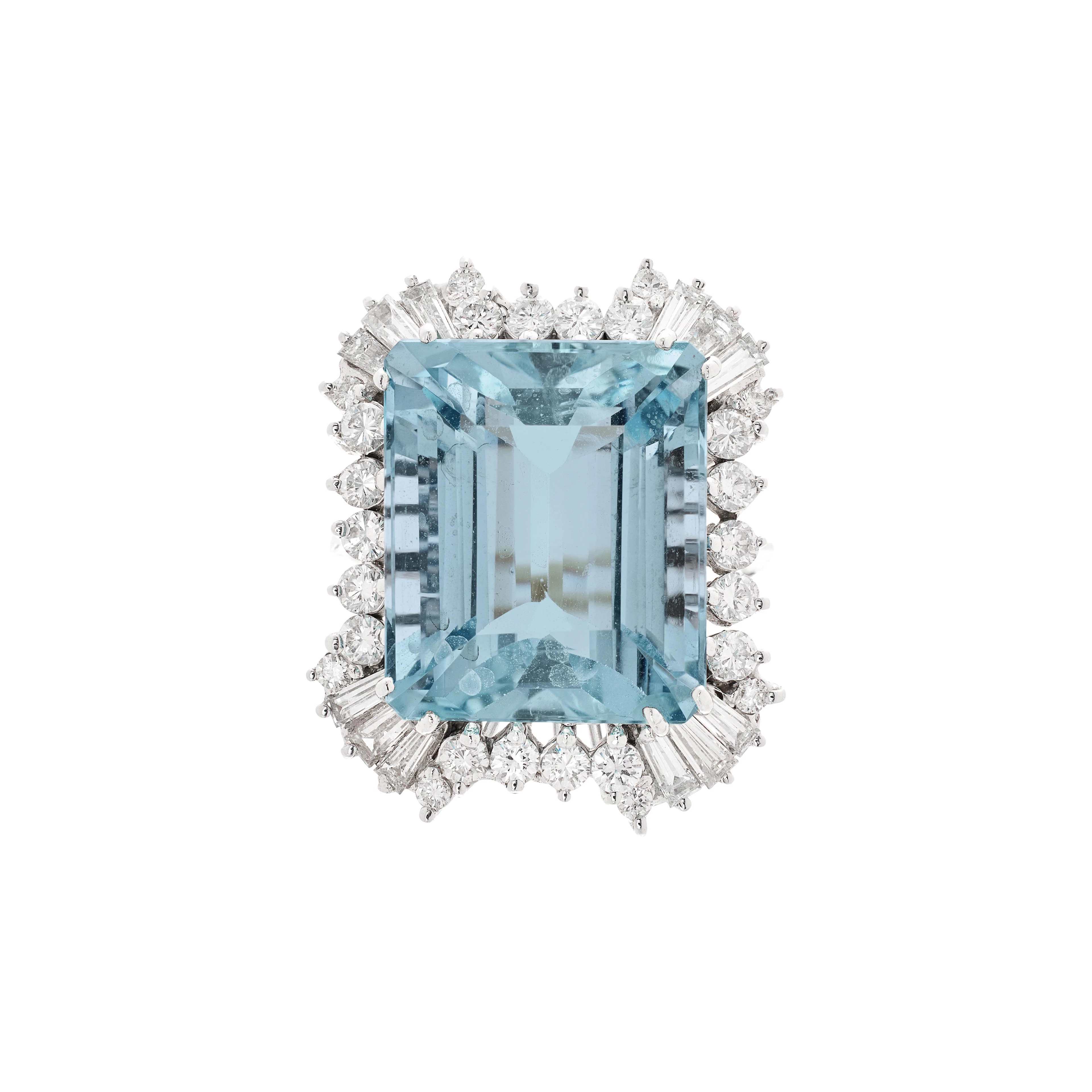 White Gold, Gold, 14.40ct Aquamarine and Diamond Ring
