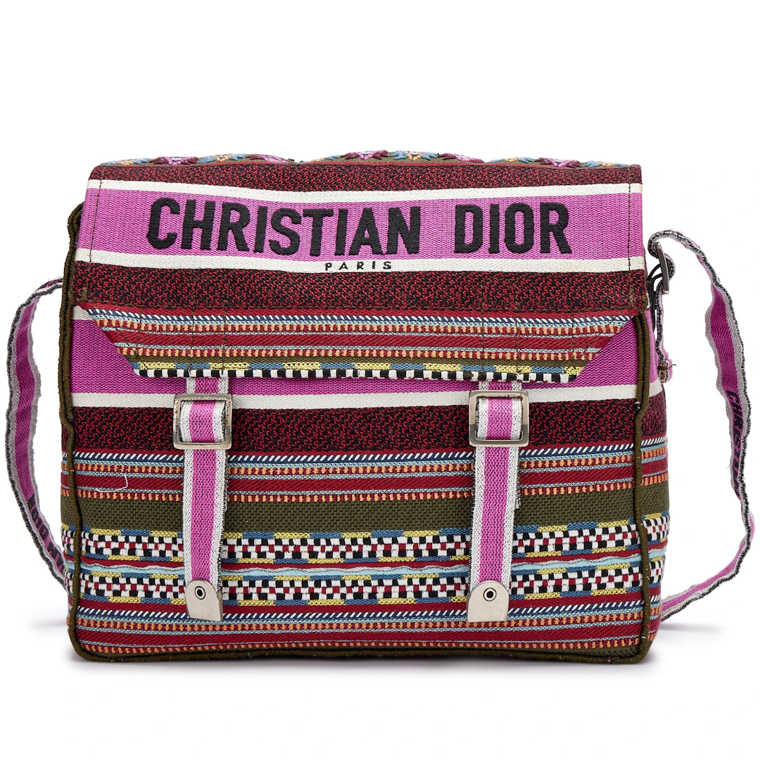 Purple, Green and White Embroidered Canvas Diorcamp Bag Silver Hardware, 2019