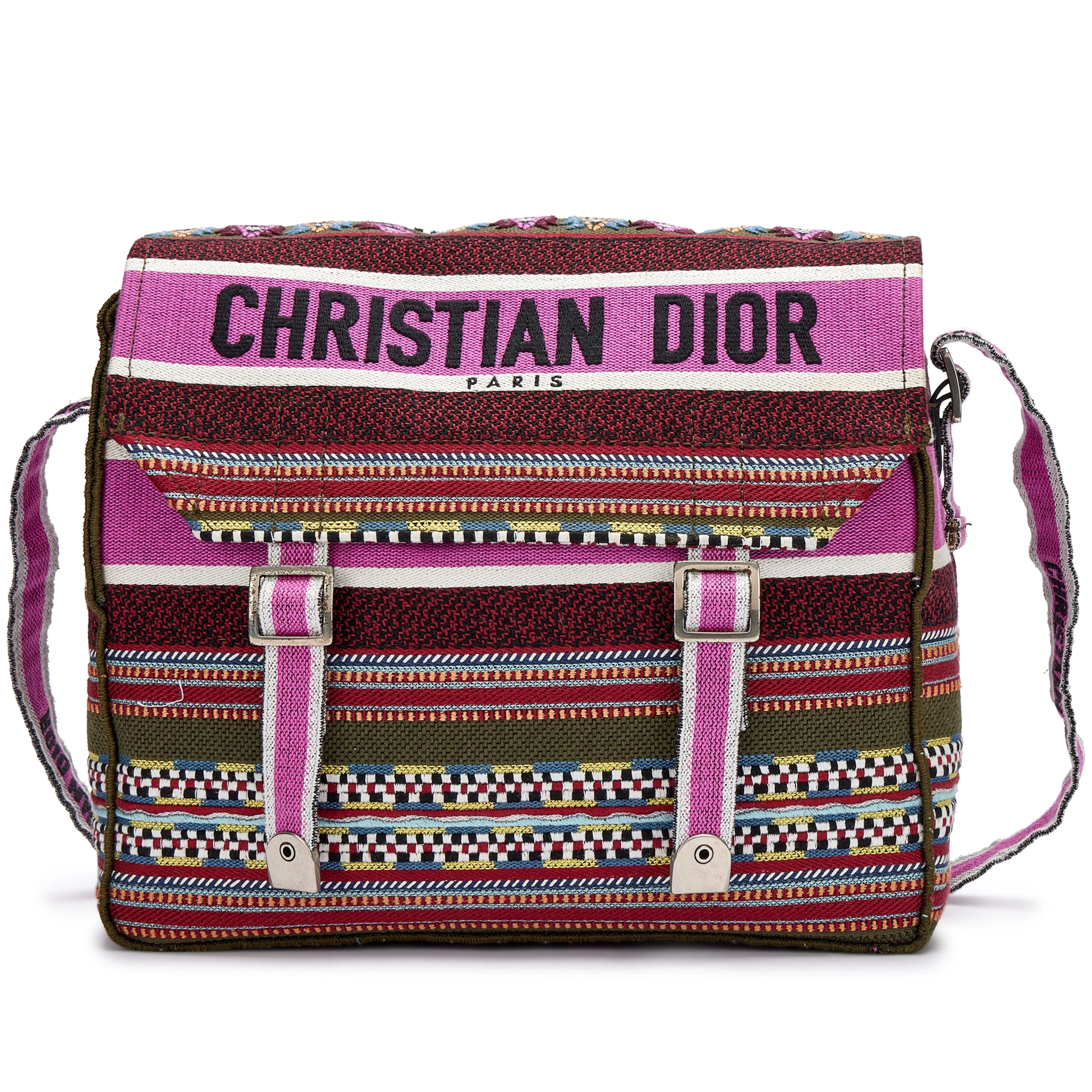 Purple, Green and White Embroidered Canvas Diorcamp Bag Silver Hardware, 2019