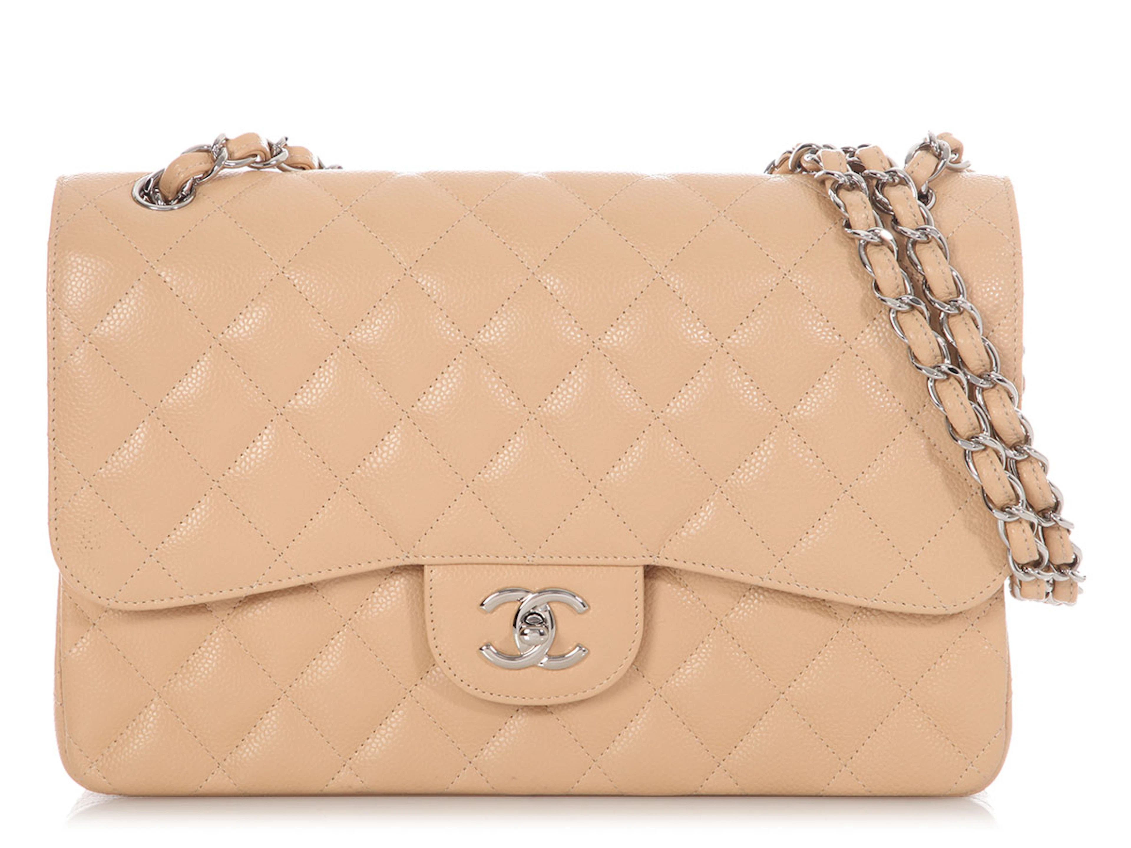 Light Beige Quilted Caviar Jumbo Classic Double Flap Bag Silver Hardware, 2014