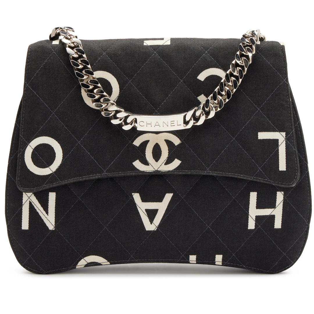 Vintage Black and White Quilted Logo Printed Canvas Coco ID Bracelet