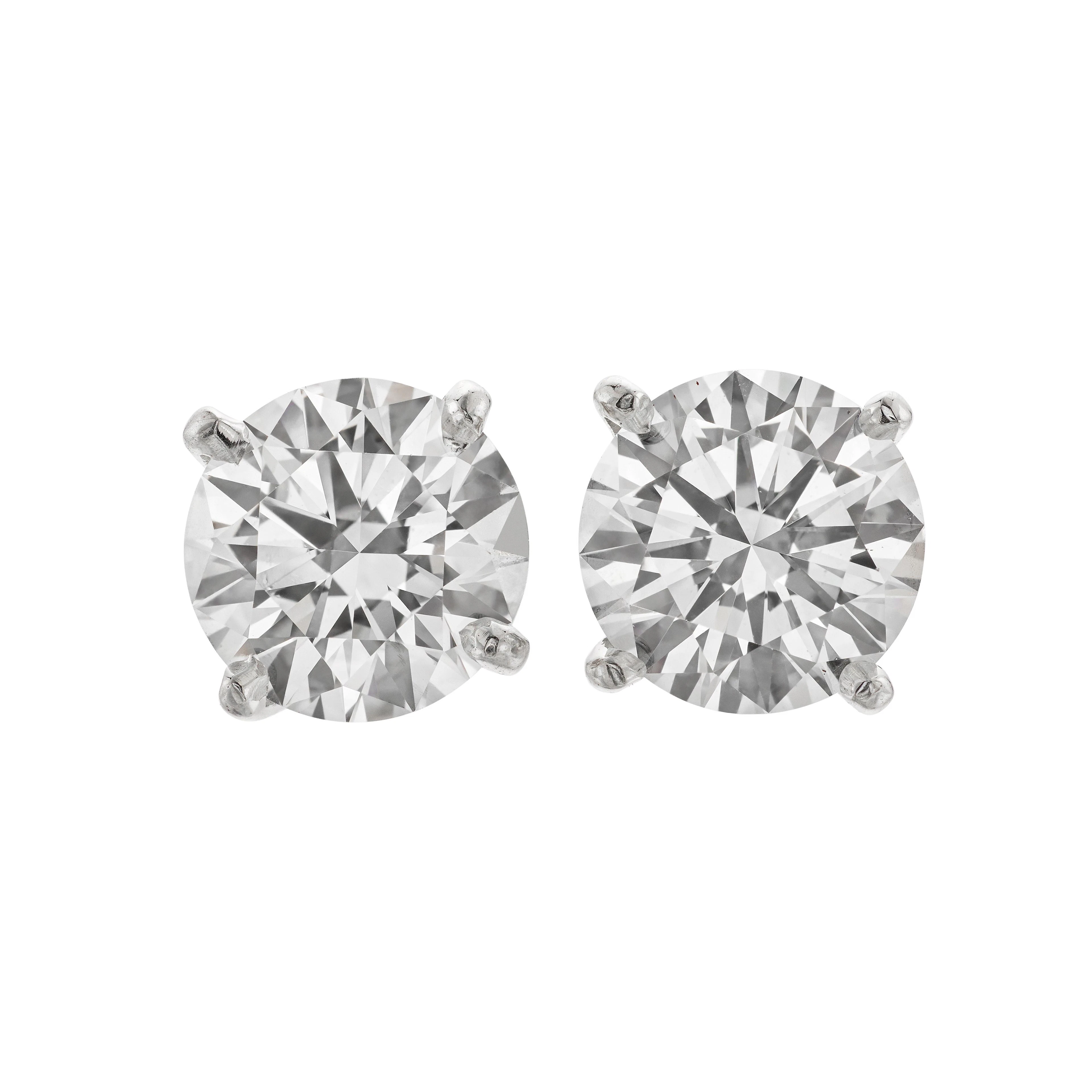Platinum and 2.33ctw Round Brilliant Cut Diamond Stud Earrings