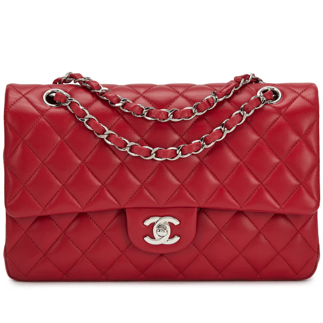 Red Quilted Lambskin Classic Medium Double Flap Bag Silver Hardware, 2012-2013
