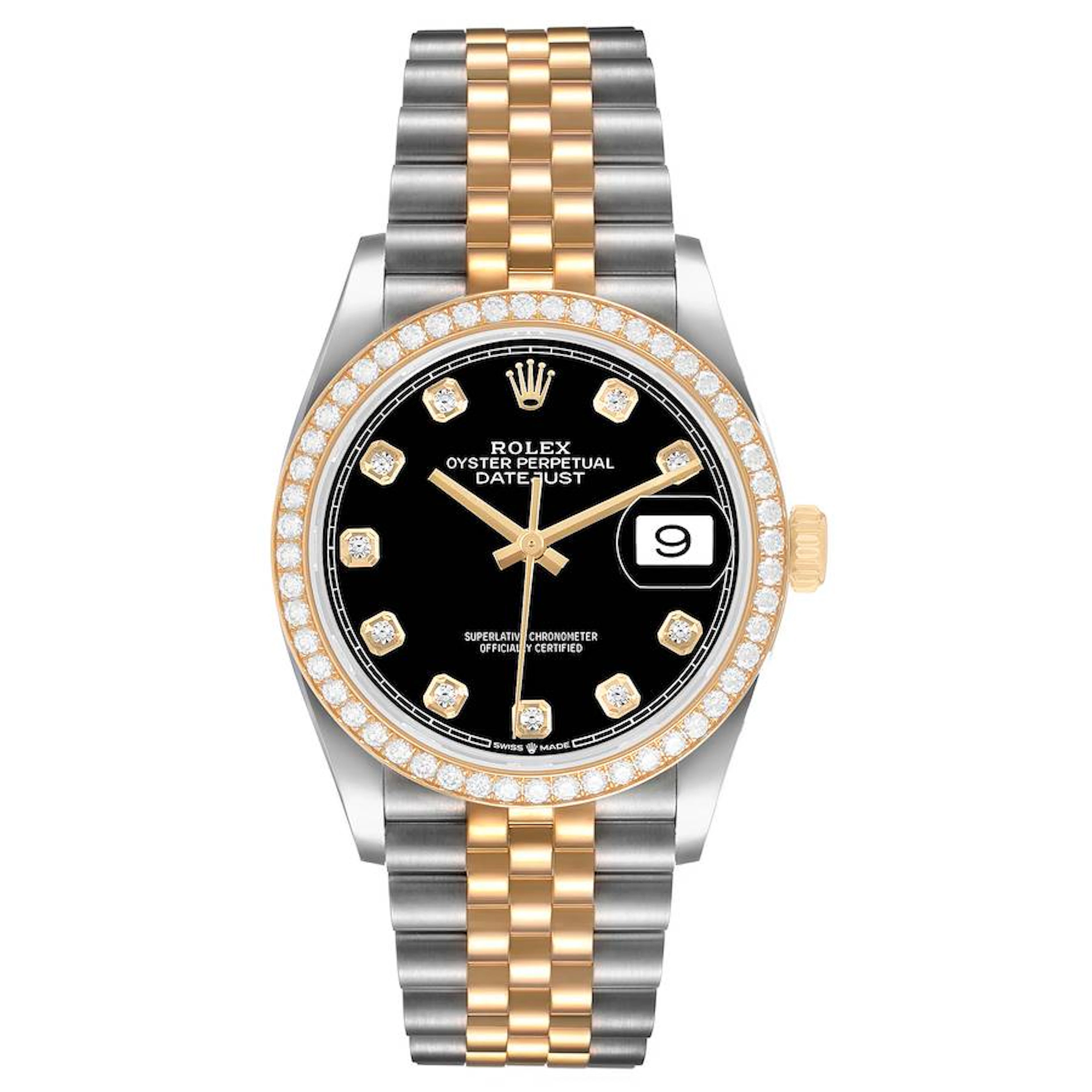Datejust (Reference 126283). A 36mm yellow gold stainless steel diamond-set