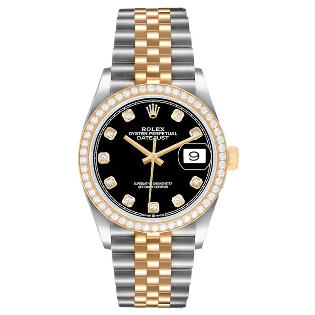 Datejust (Reference 126283). A 36mm yellow gold stainless steel diamond-set