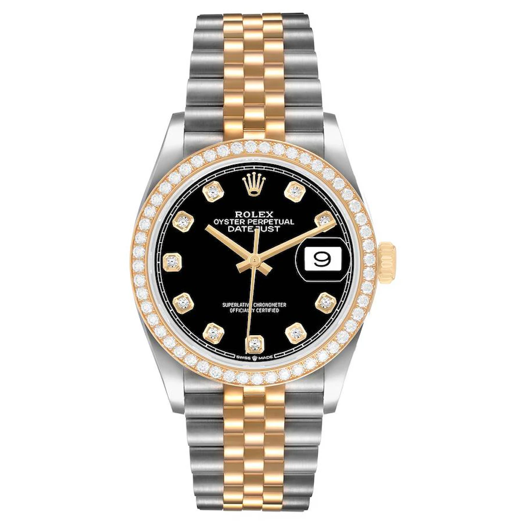 Datejust (Reference 126283). A 36mm yellow gold stainless steel diamond-set