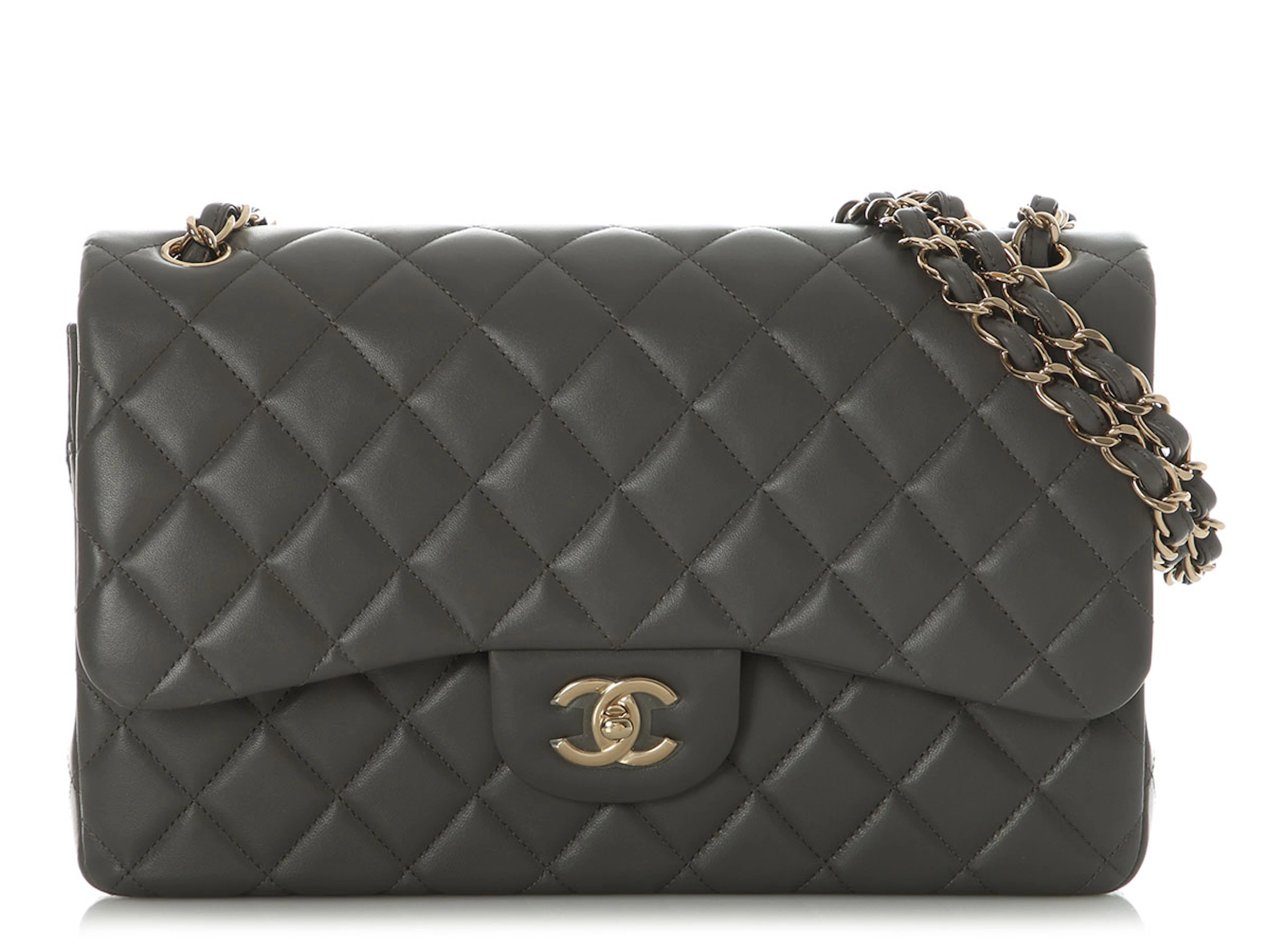 Grey Quilted Lambskin Jumbo Classic Double Flap Bag Gold Hardware, 2022