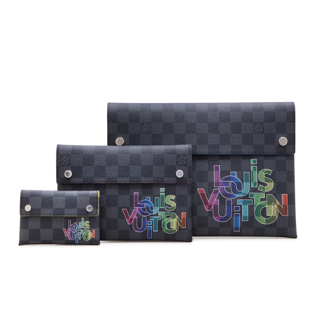 Virgil Abloh Damier Graphite Coated Canvas Rainbow Alpha Triple Pouches