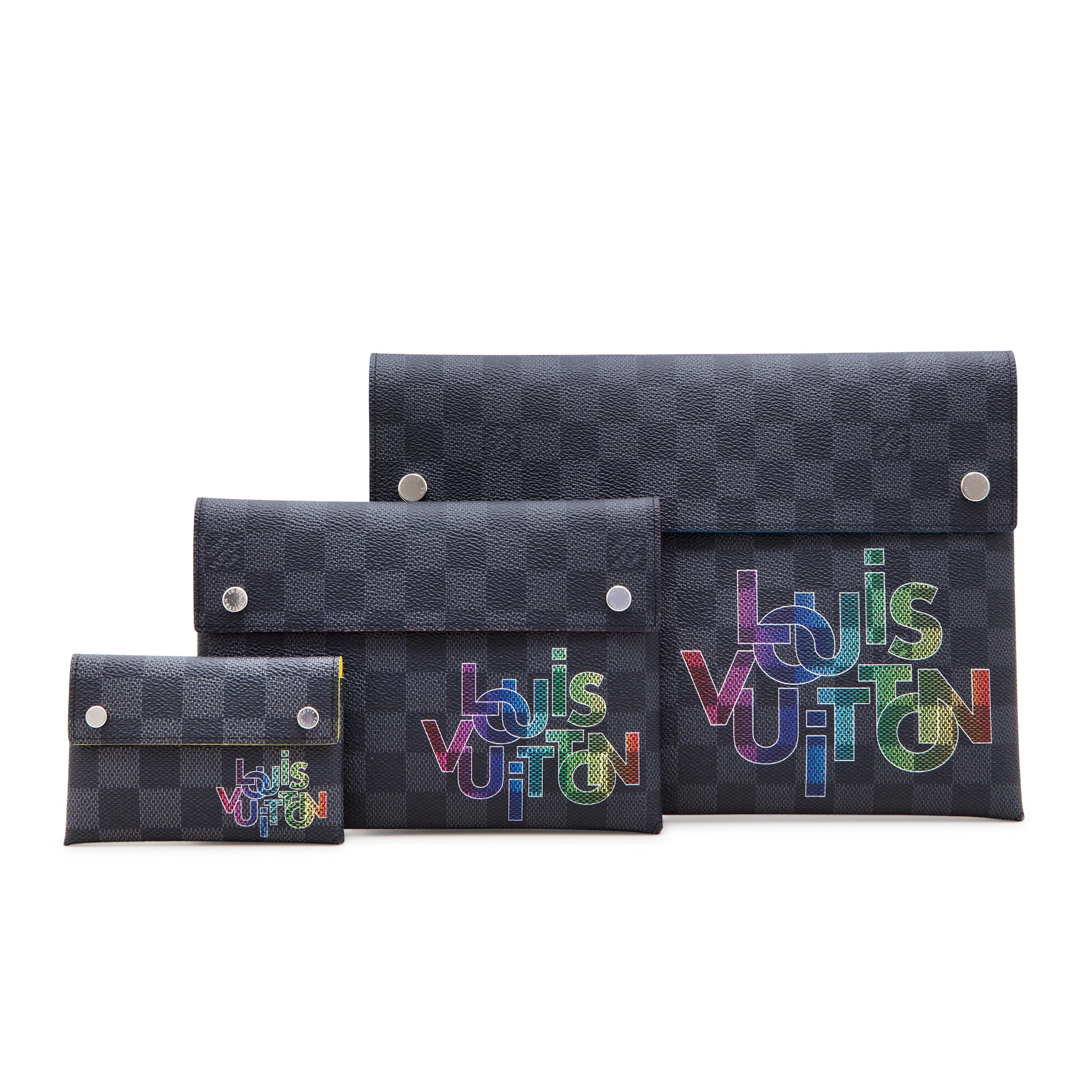Virgil Abloh Damier Graphite Coated Canvas Rainbow Alpha Triple Pouches