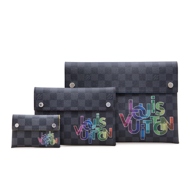 Virgil Abloh Damier Graphite Coated Canvas Rainbow Alpha Triple Pouches