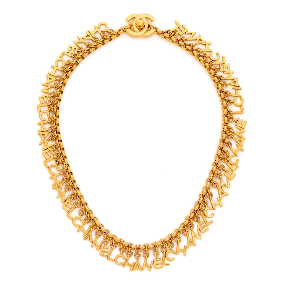 Gold Metal Chain CC Logo Lettering Turnlock Necklace, 1996