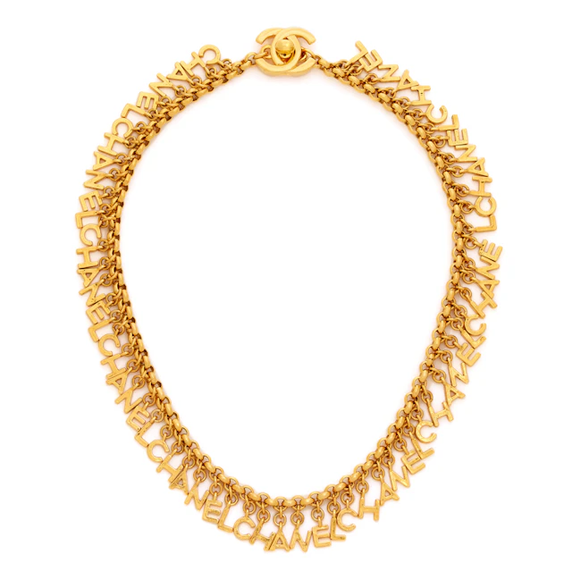 Gold Metal Chain CC Logo Lettering Turnlock Necklace, 1996