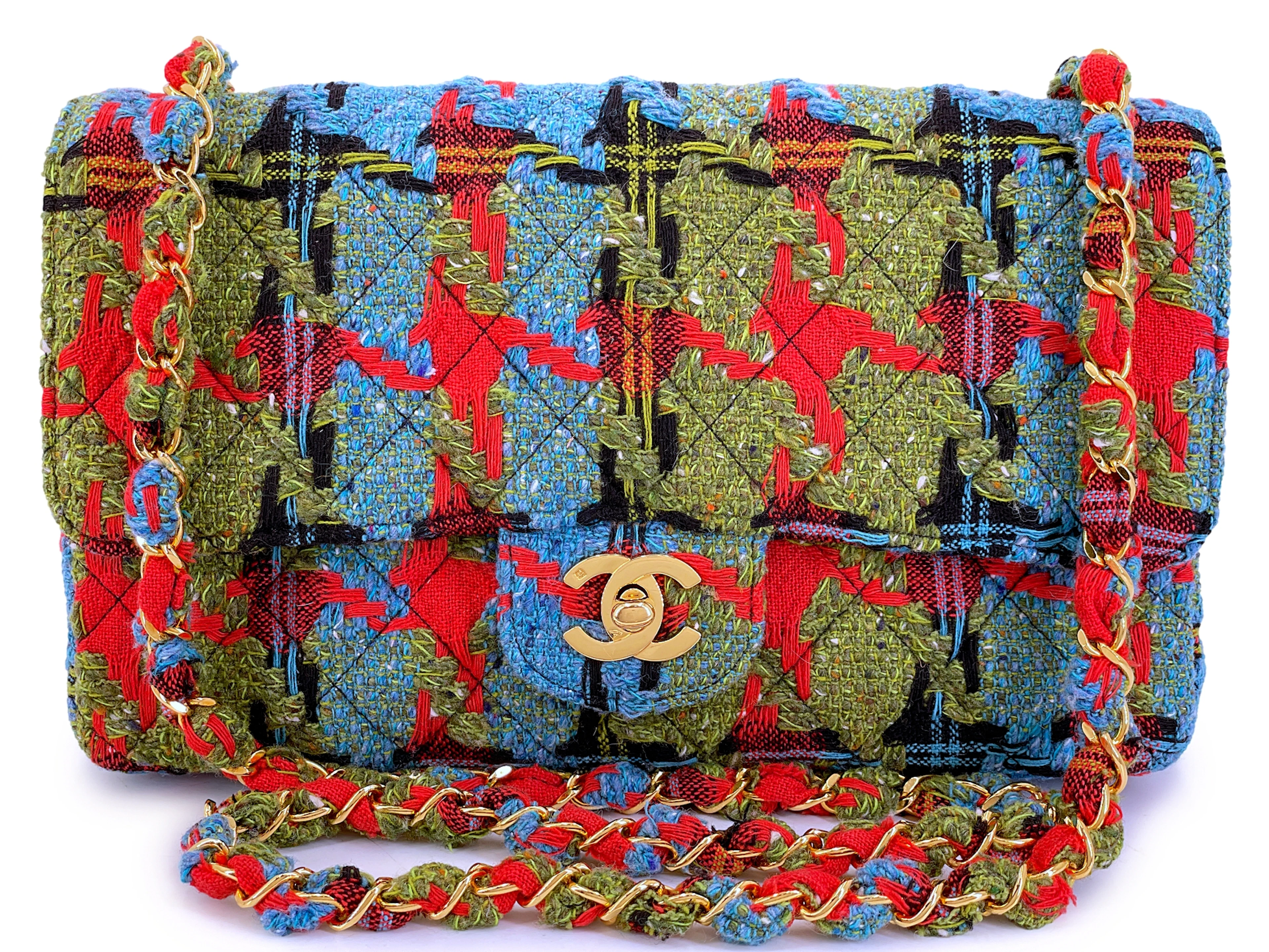 Vintage Multicolor Tweed Medium Classic Double Flap Bag Gold Hardware