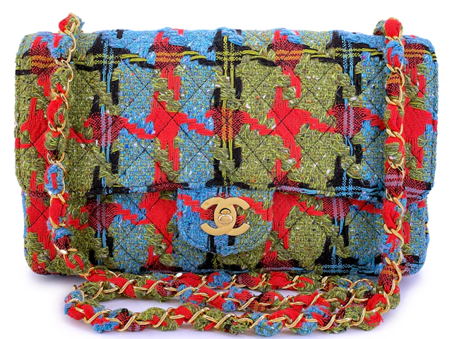 Vintage Multicolor Tweed Medium Classic Double Flap Bag Gold Hardware