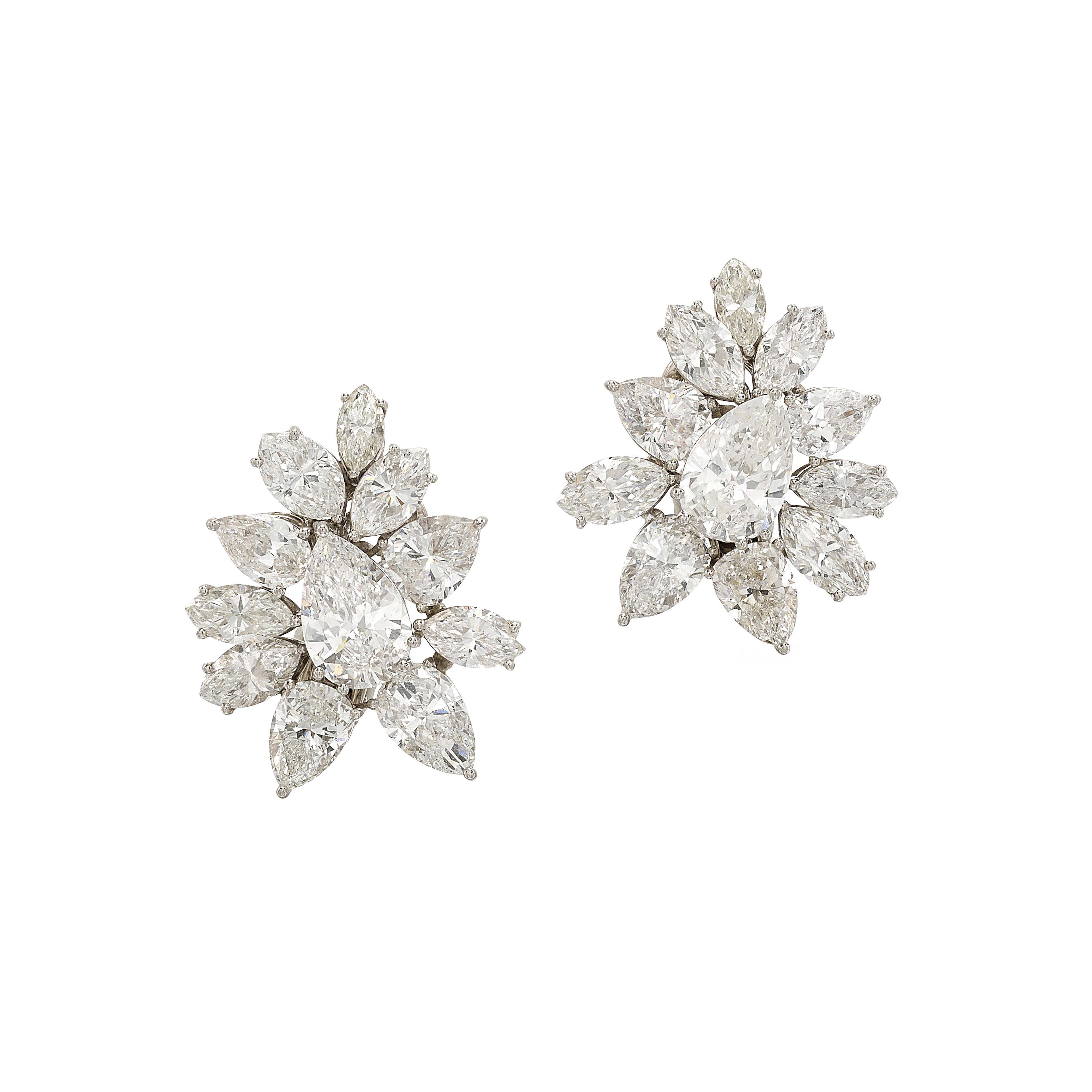 White Gold and 17.00ctw Diamond Cluster Earclips
