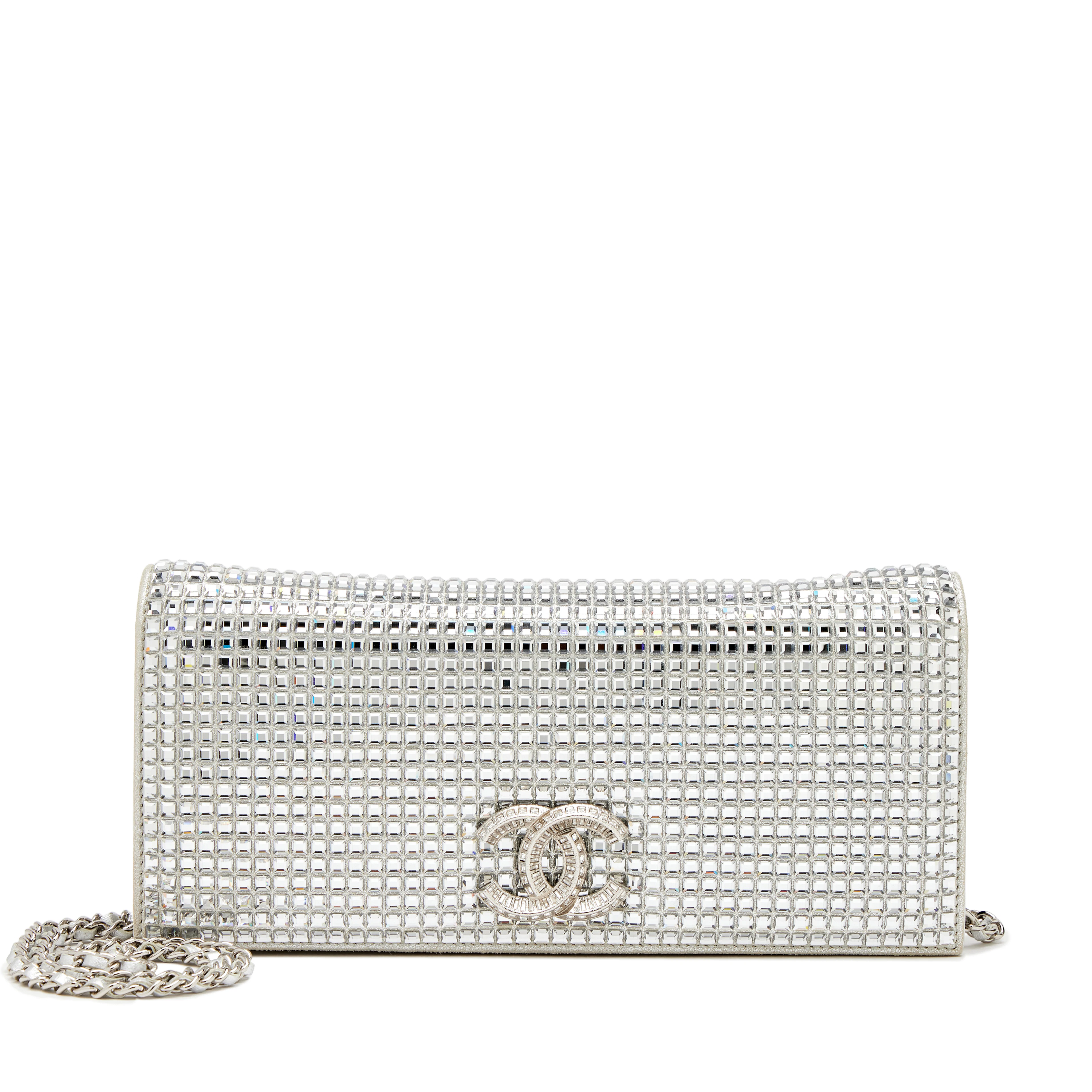 Metallic Goatskin Paris Dubai Baguette Strass Crystals Chain Evening