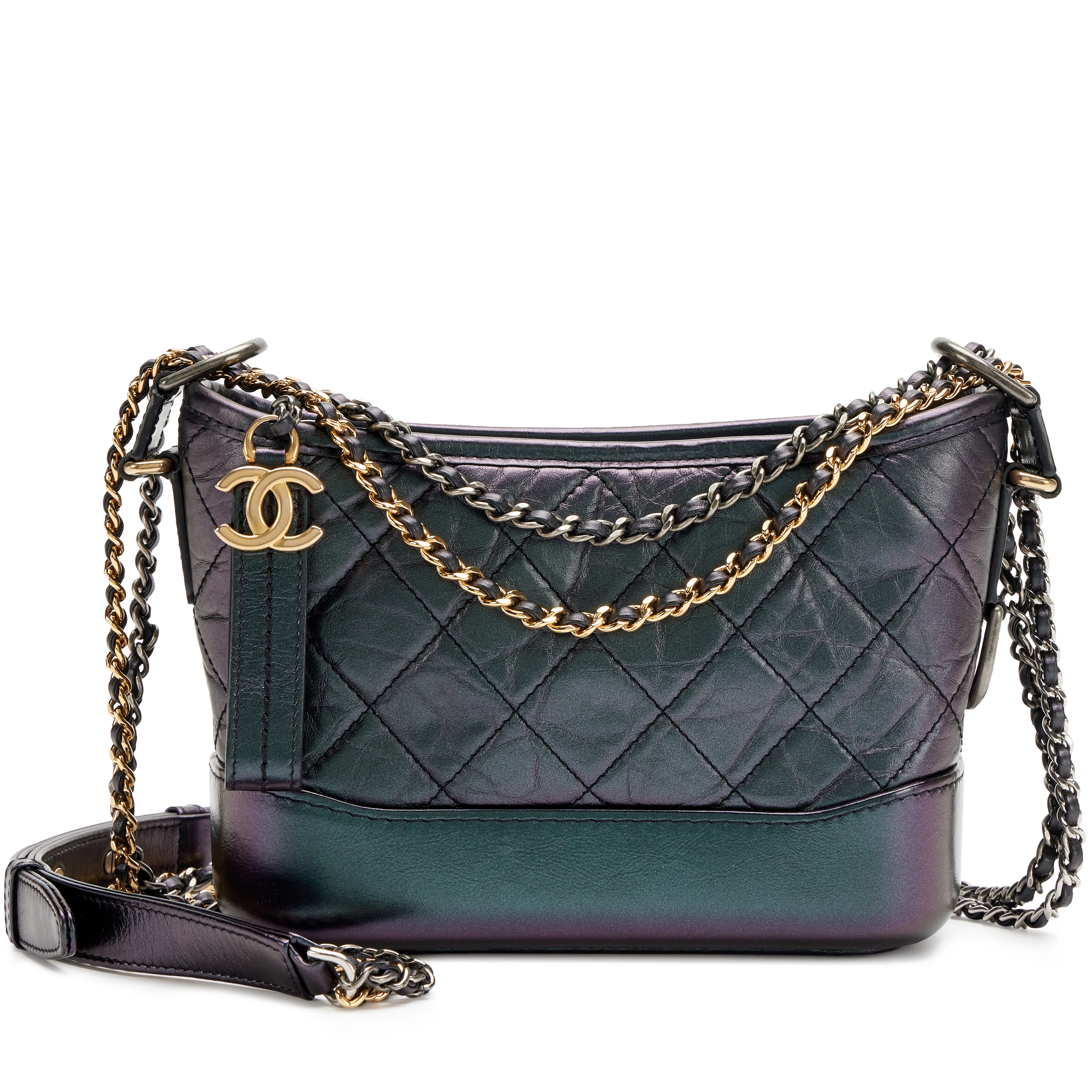 Iridescent Black and Purple Quilted Calfskin Small Gabrielle Hobo
